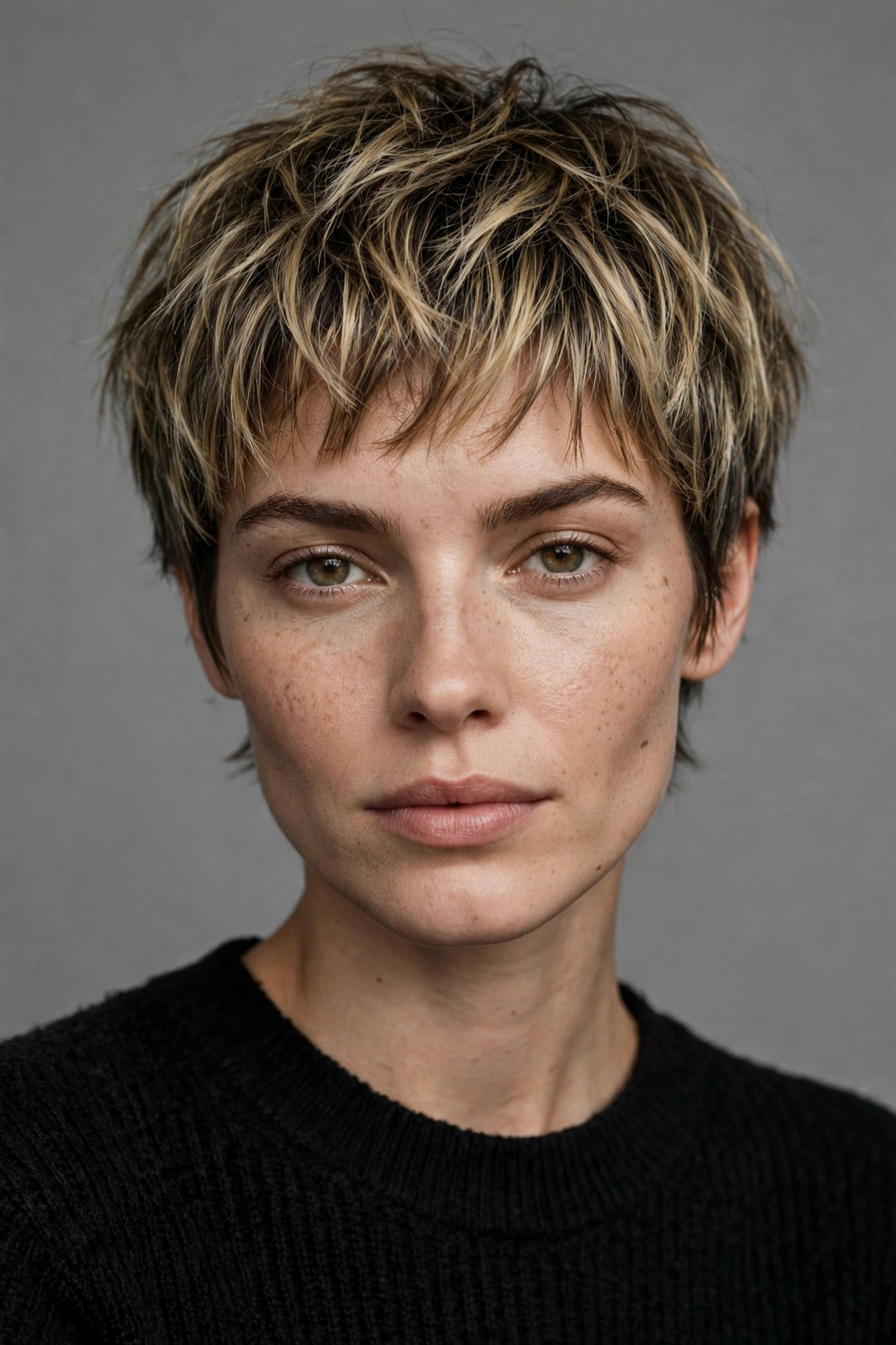 Bixie bob with bangs, short cropped texture