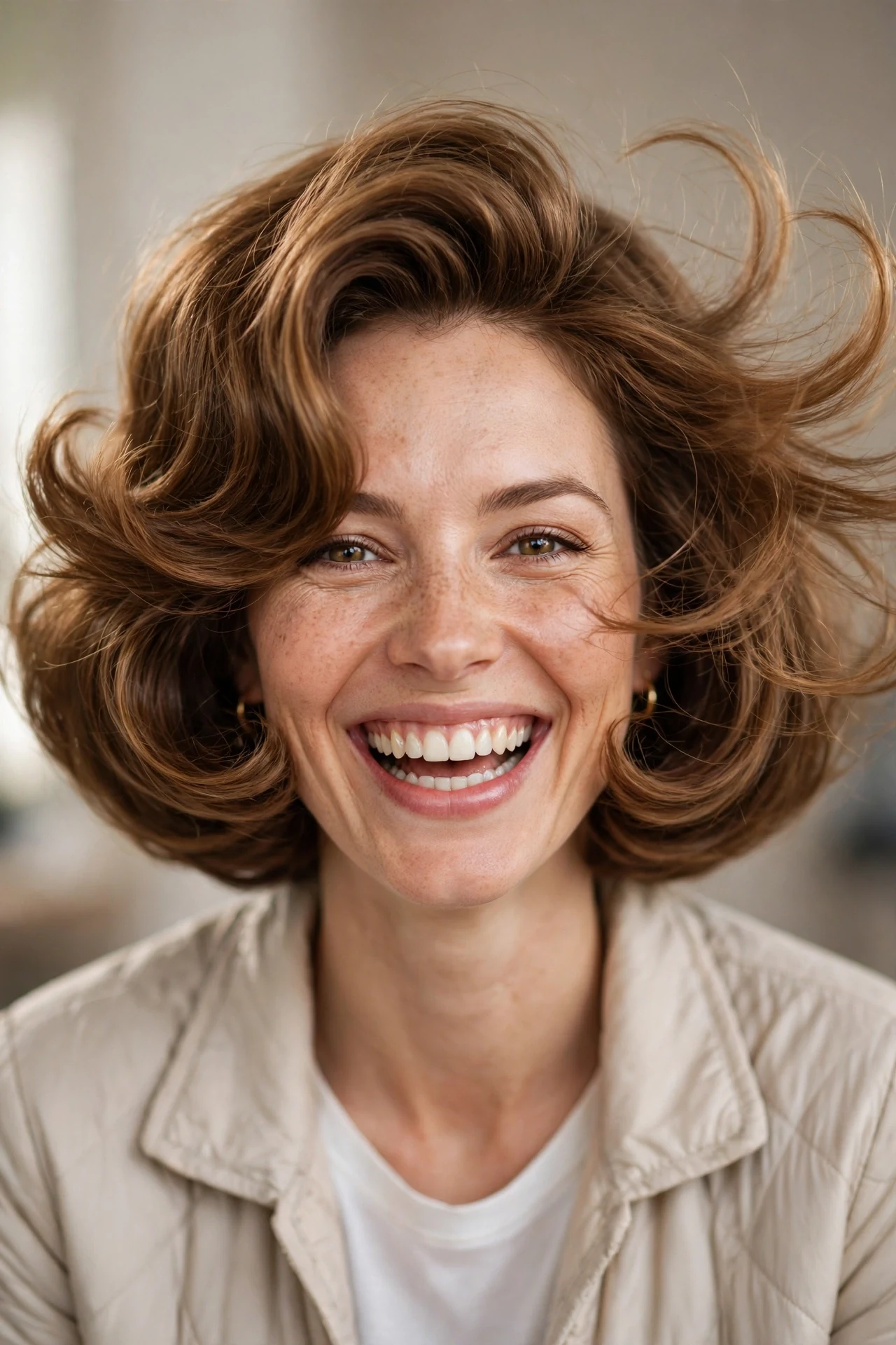 Bouncy blowout bubble bob with big round-brush volume