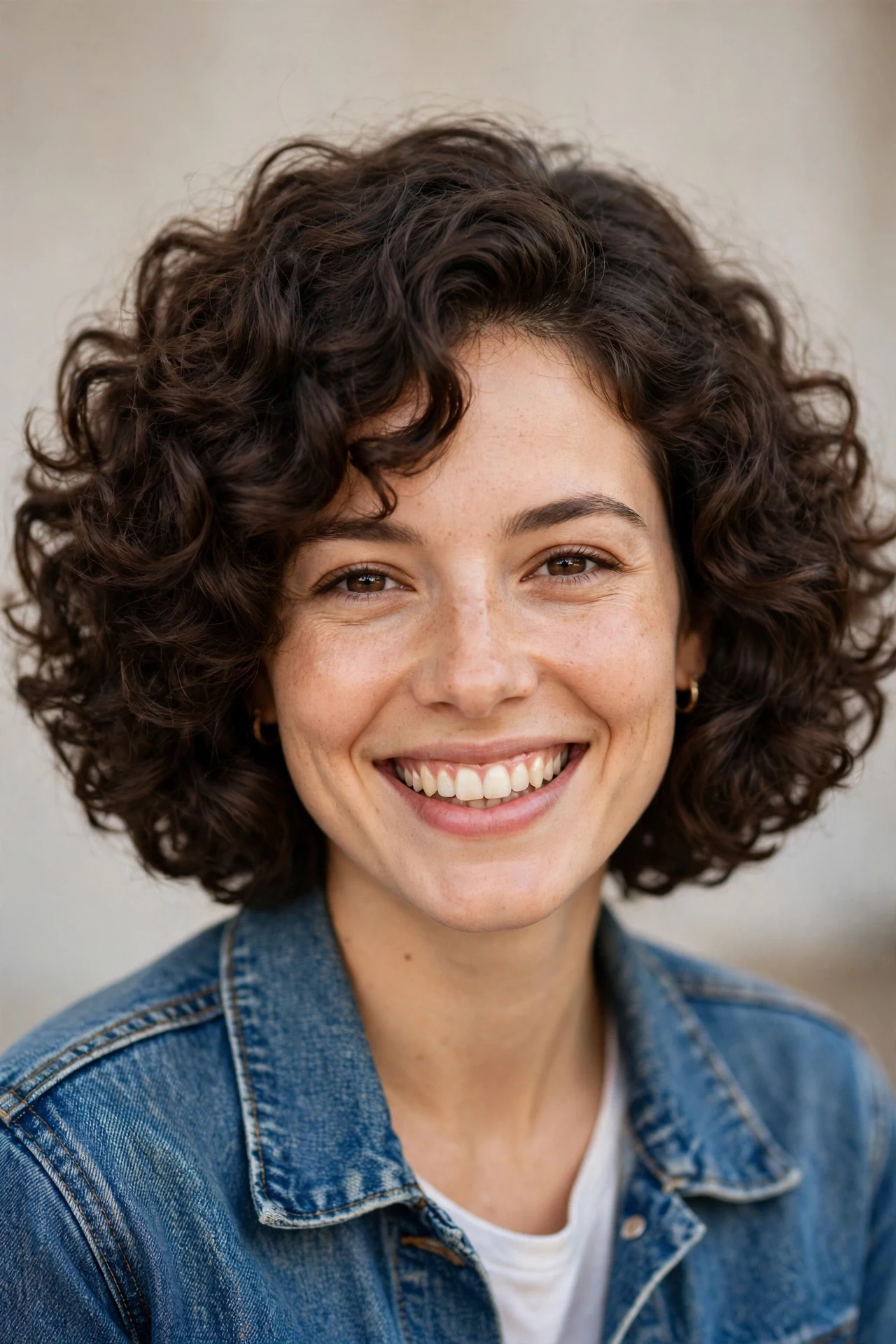 Curly bubble bob with defined bouncy curls in a round shape