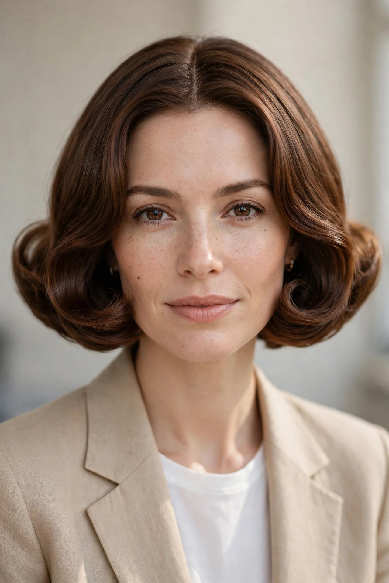 Bubble bob for an oval face with a symmetrical rounded outline