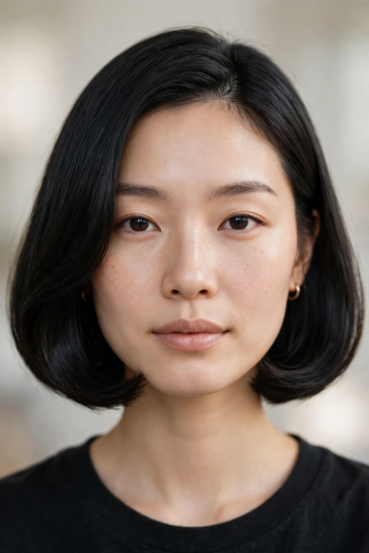 Bubble bob for straight hair with a glossy curved-under finish