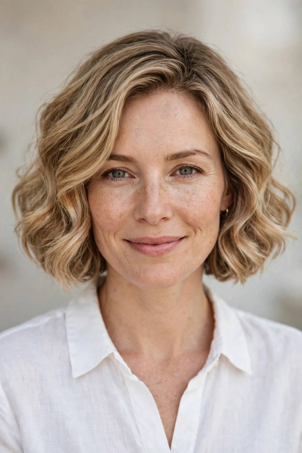 Wavy bubble bob with soft loose waves and curved ends