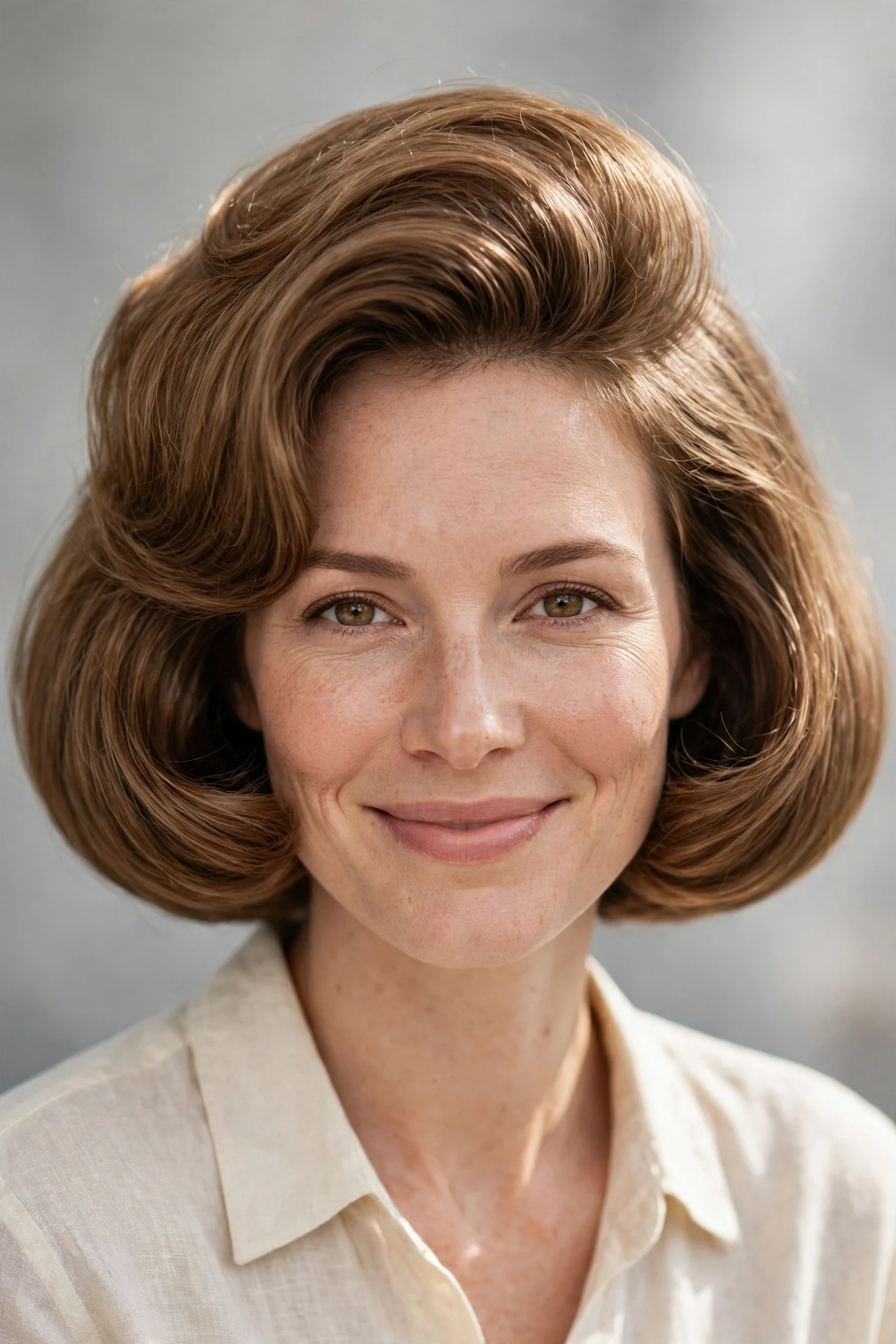 Bubble bob haircut with a rounded voluminous bubble silhouette and curved-under ends