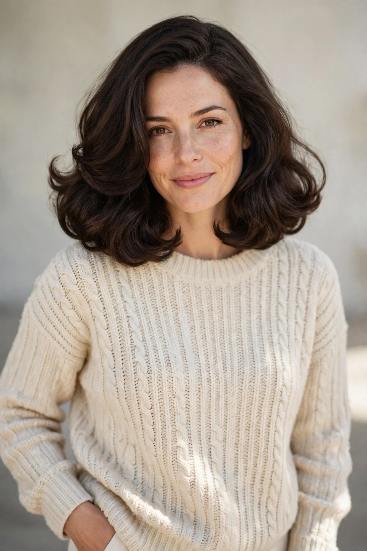 Long bubble bob at shoulder length with soft rounded volume