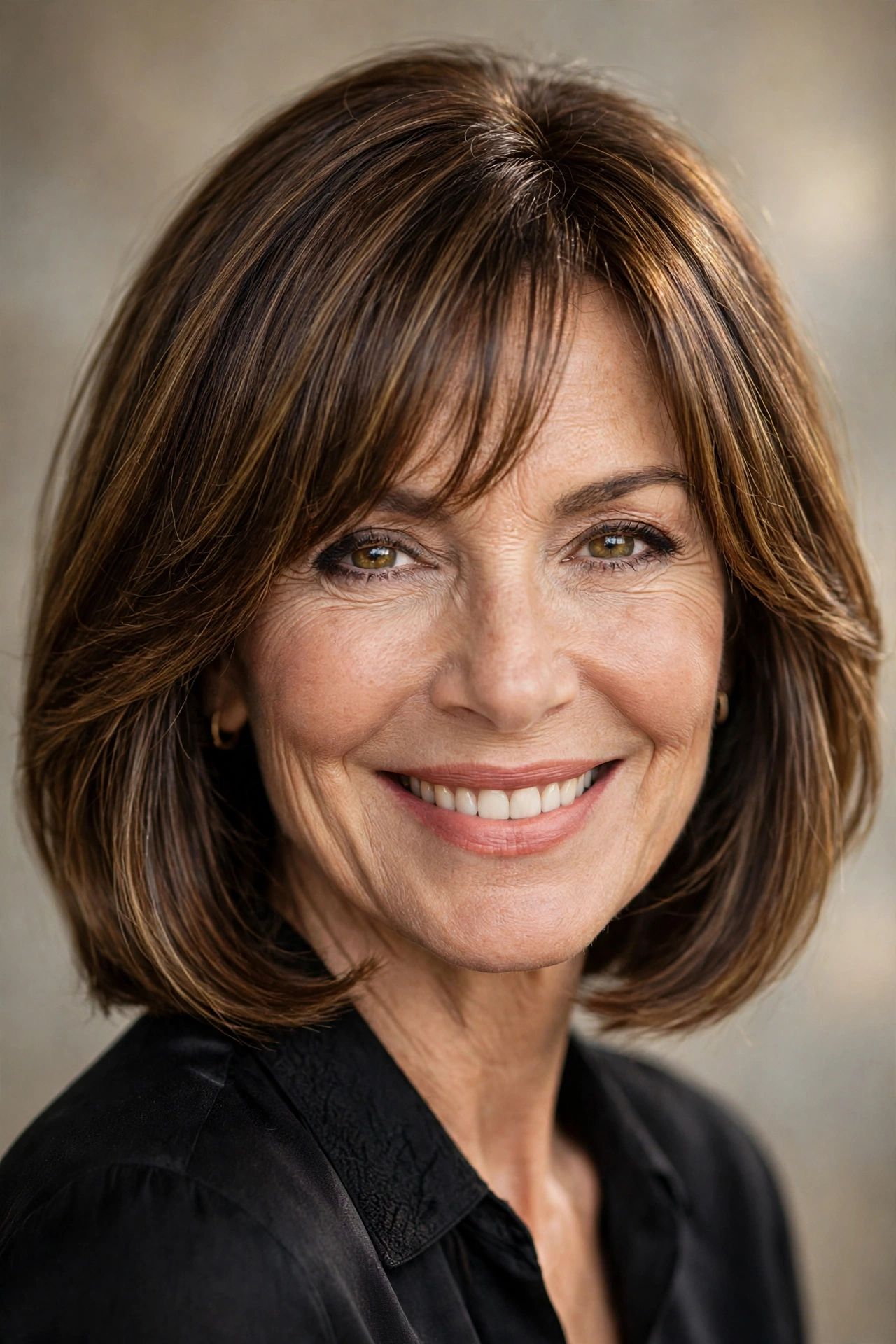 Shoulder length bob with bangs for a woman over 50