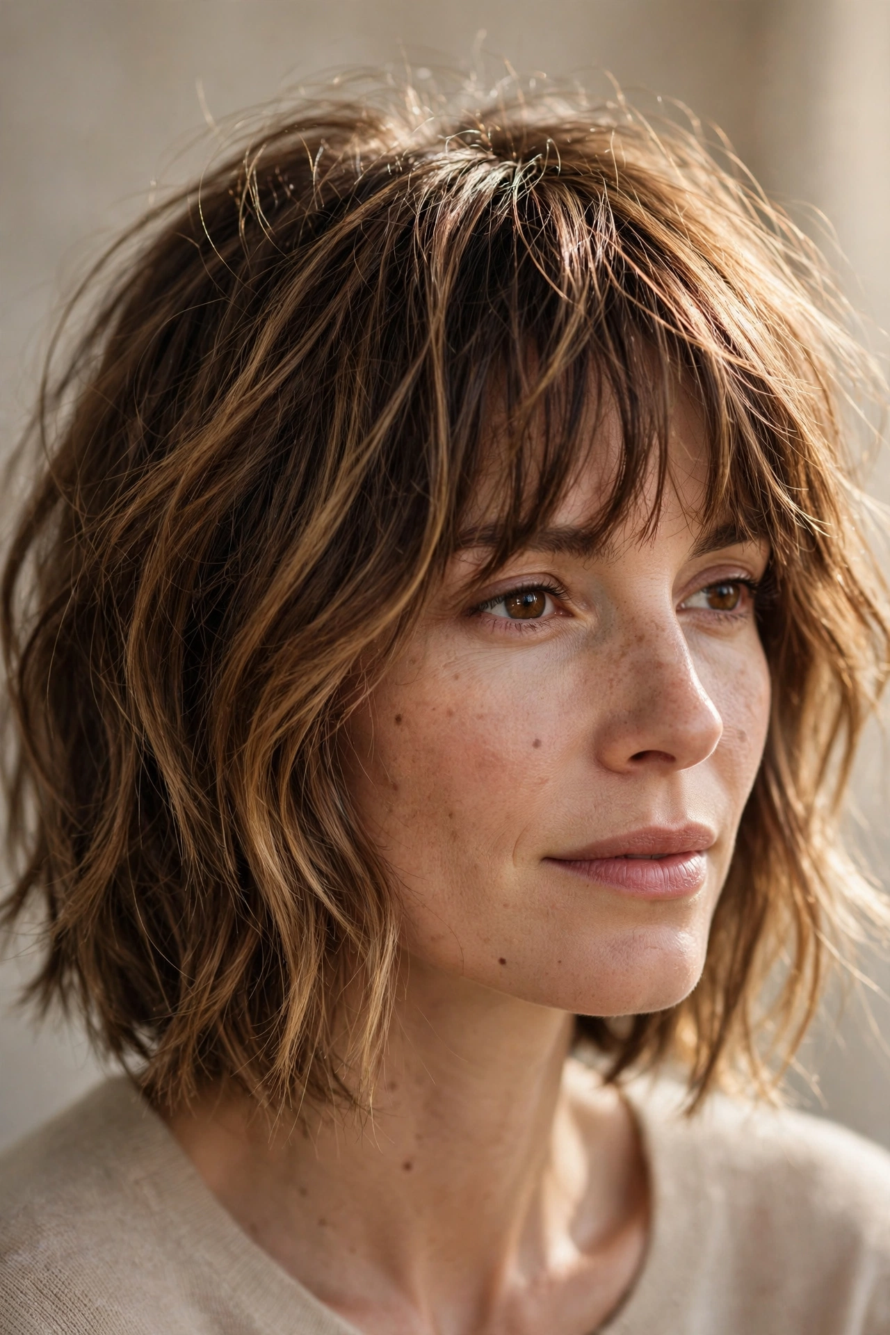 Textured bob with piecey bangs