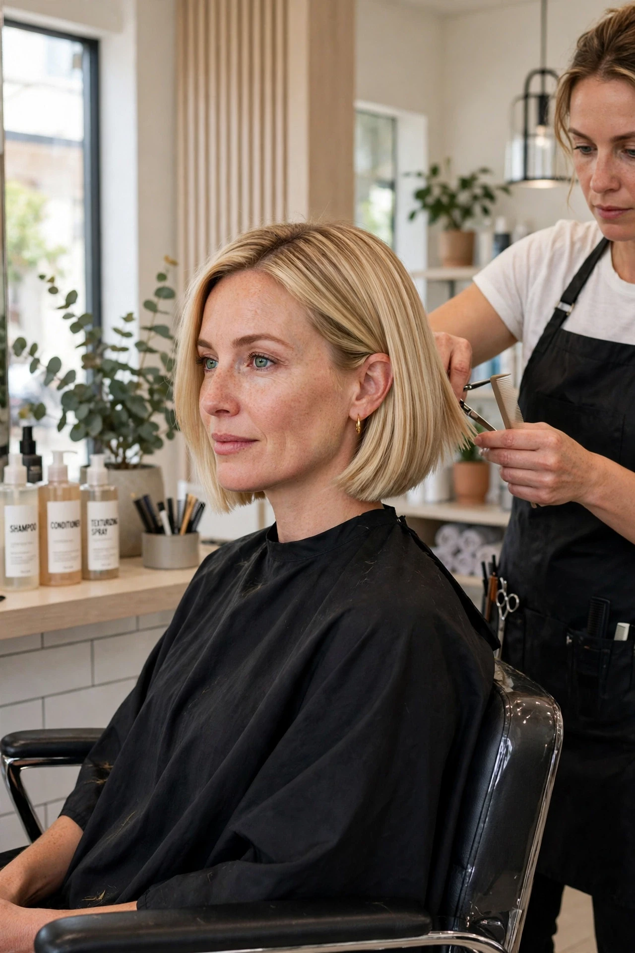 Blonde french bob maintenance routine with trimming and salon schedule