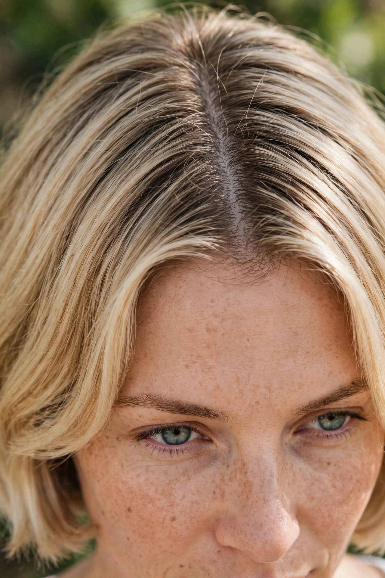 Blonde french bob growing out gracefully with soft root blend