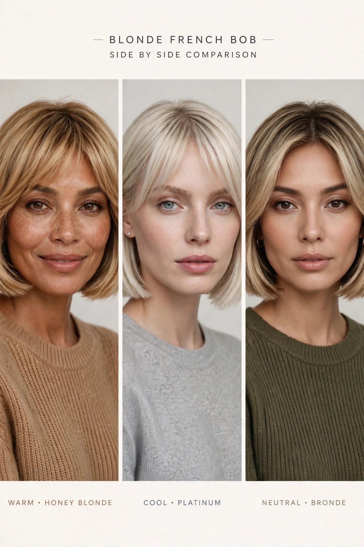 Blonde shade matching guide showing warm and cool blonde tones for skin undertones
