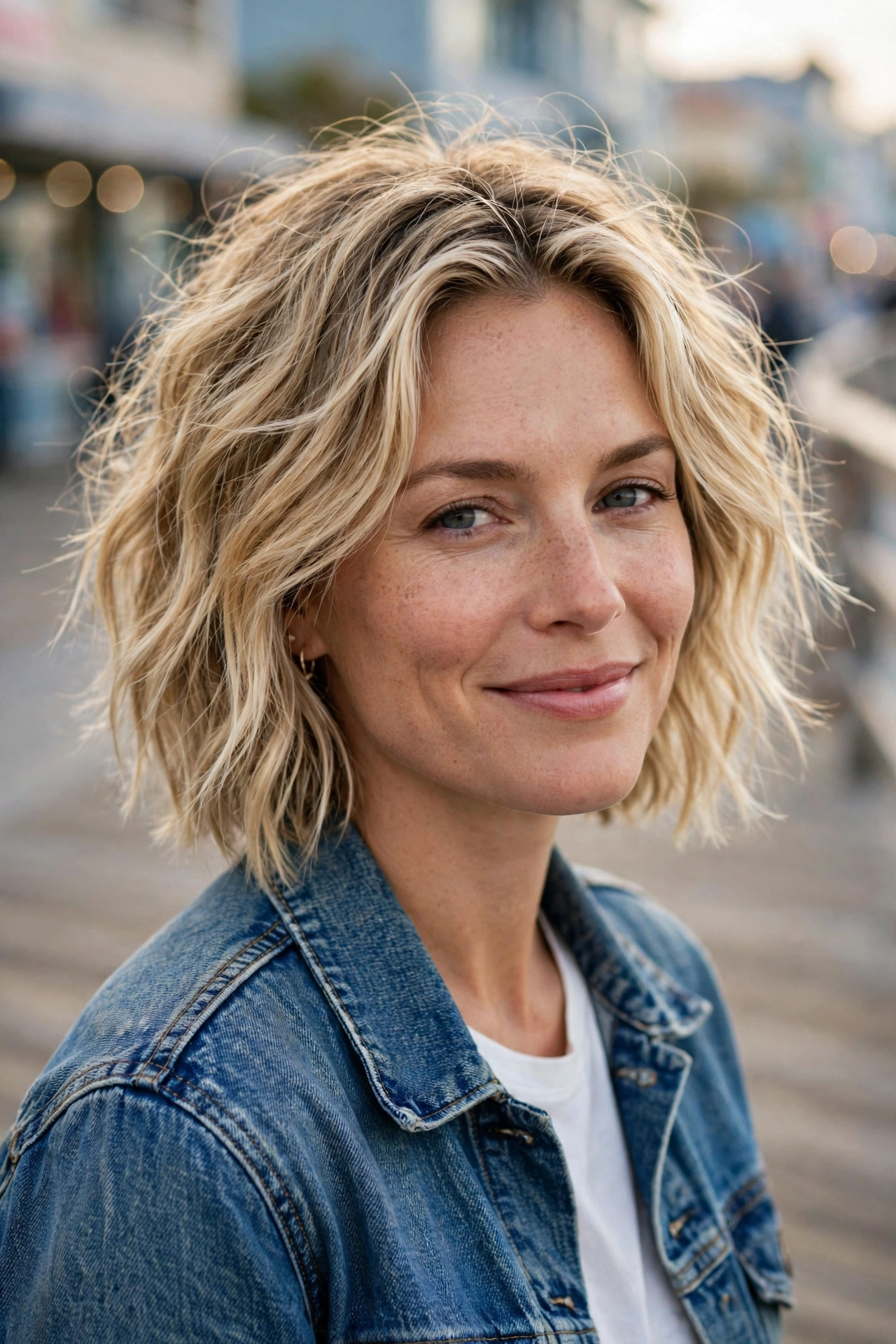 Beachy waves boho bob with tousled salt spray texture