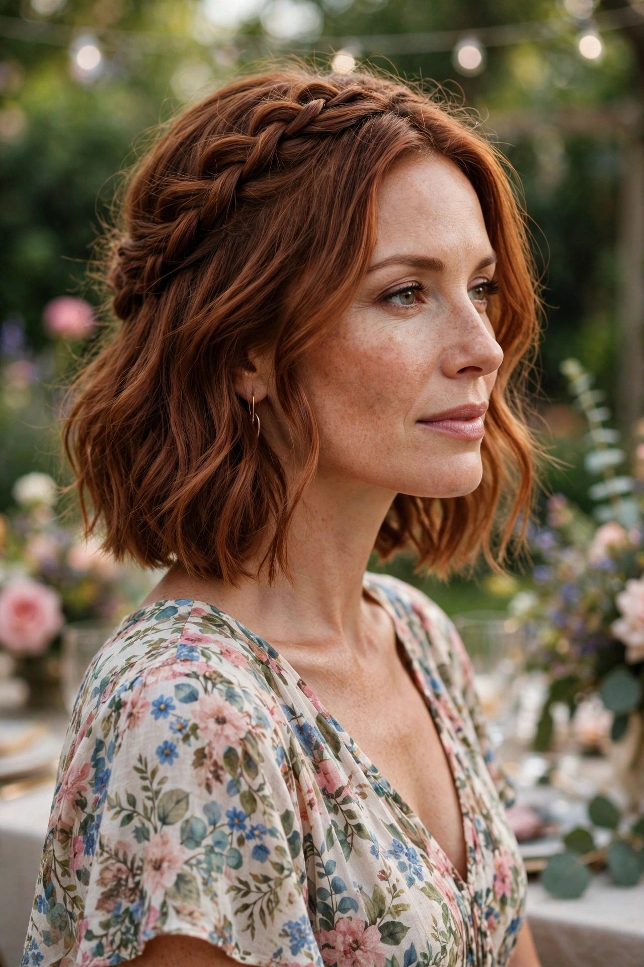 Boho bob with a loose braided crown across the top