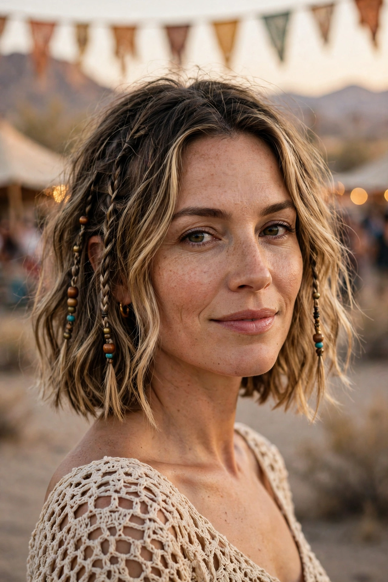 Festival boho bob with tiny braids and beads