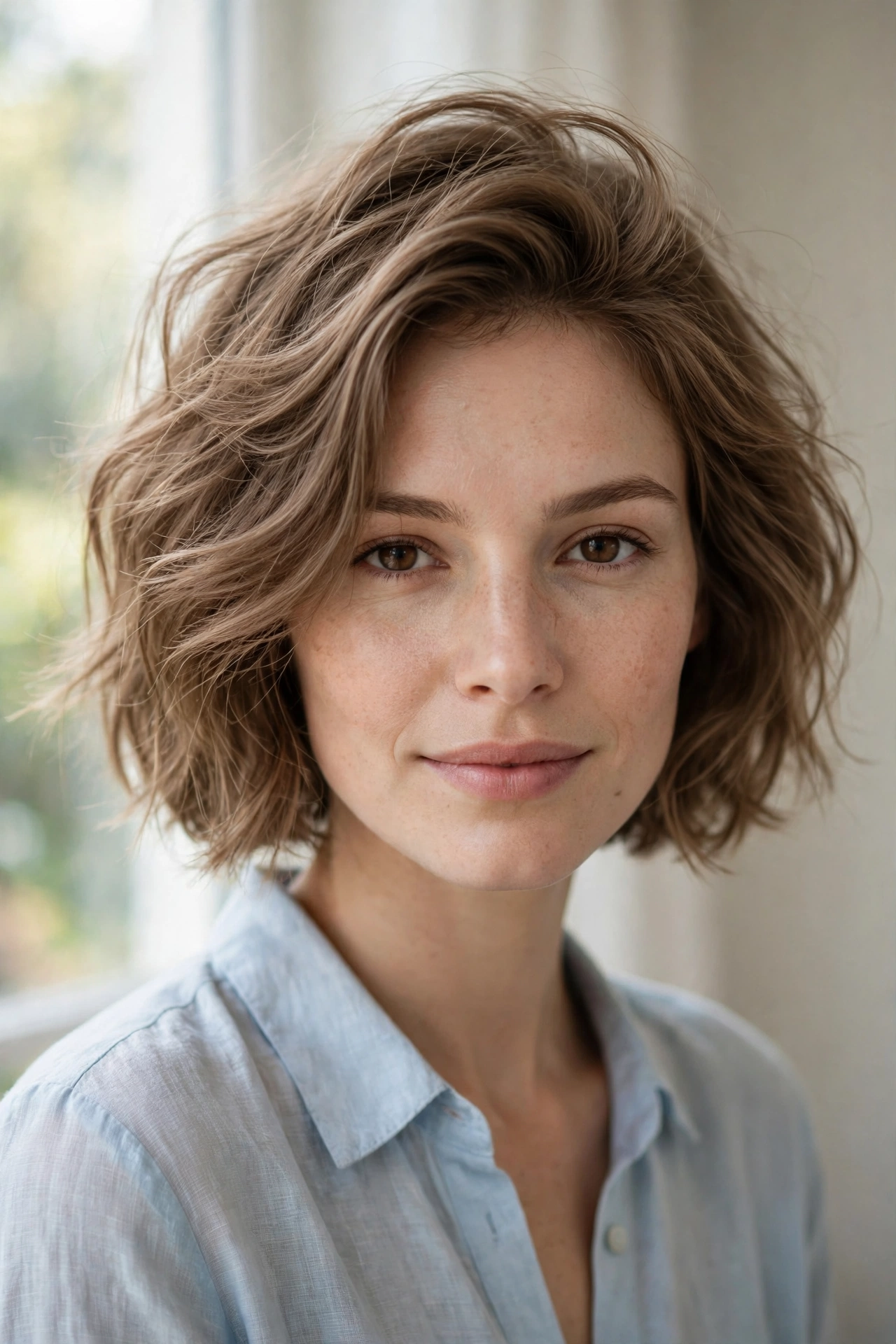 Softly textured boho bob for fine hair with gentle crown volume