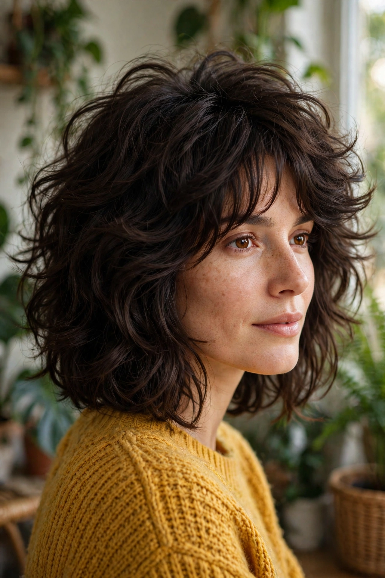 Layered boho bob for thick hair with airy volume