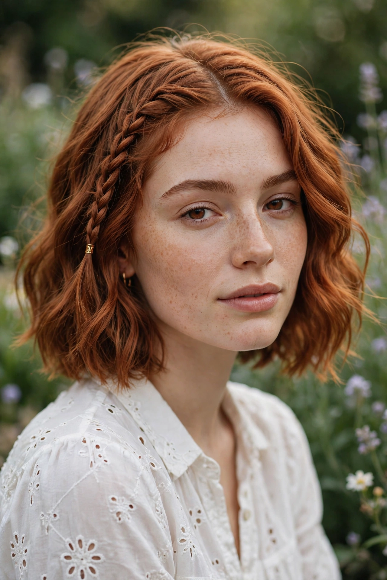 Boho bob with a small side braid accent and gold cuff