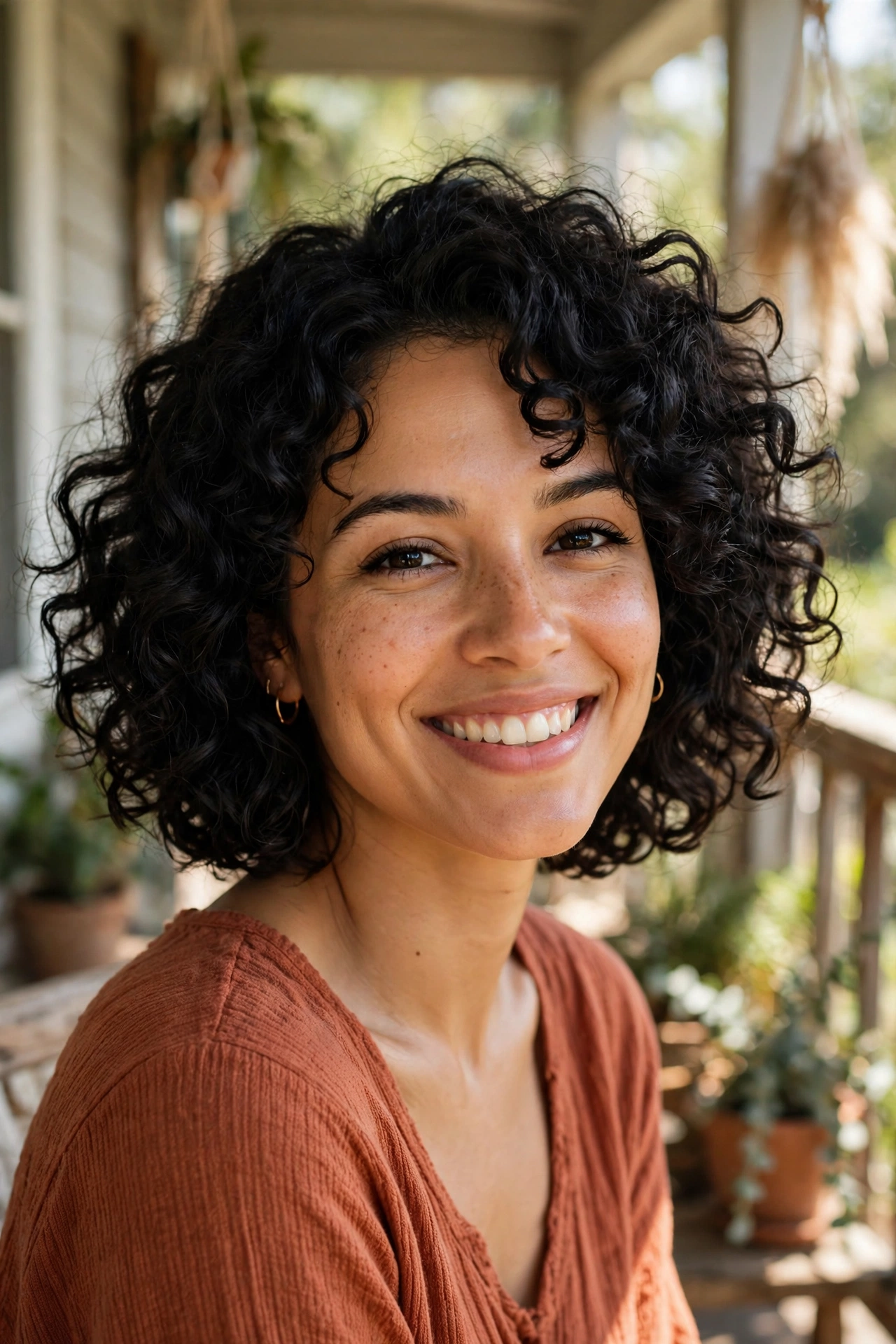 Curly boho bob with defined soft natural curls
