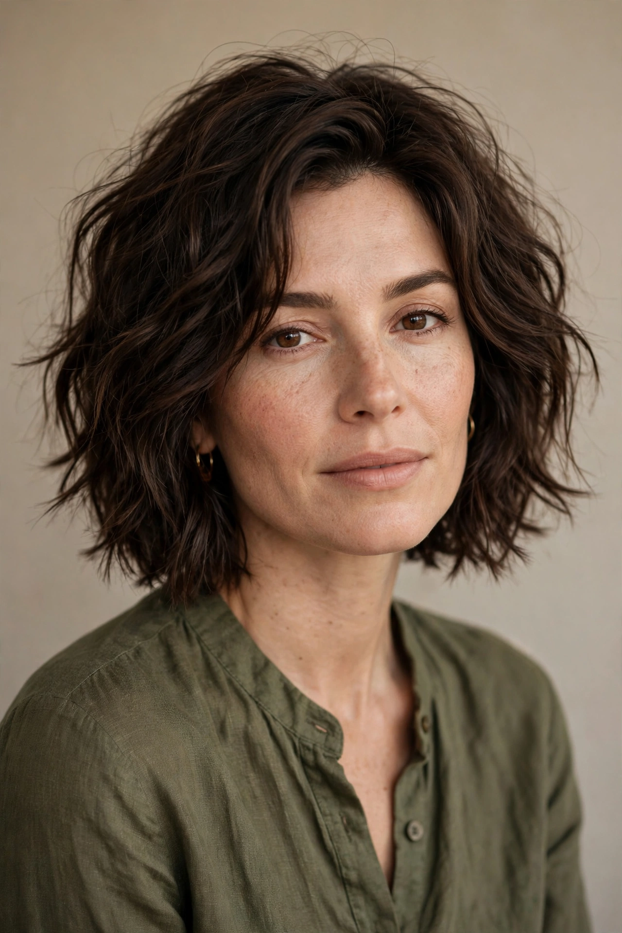 Textured undone boho bob with air dried waves