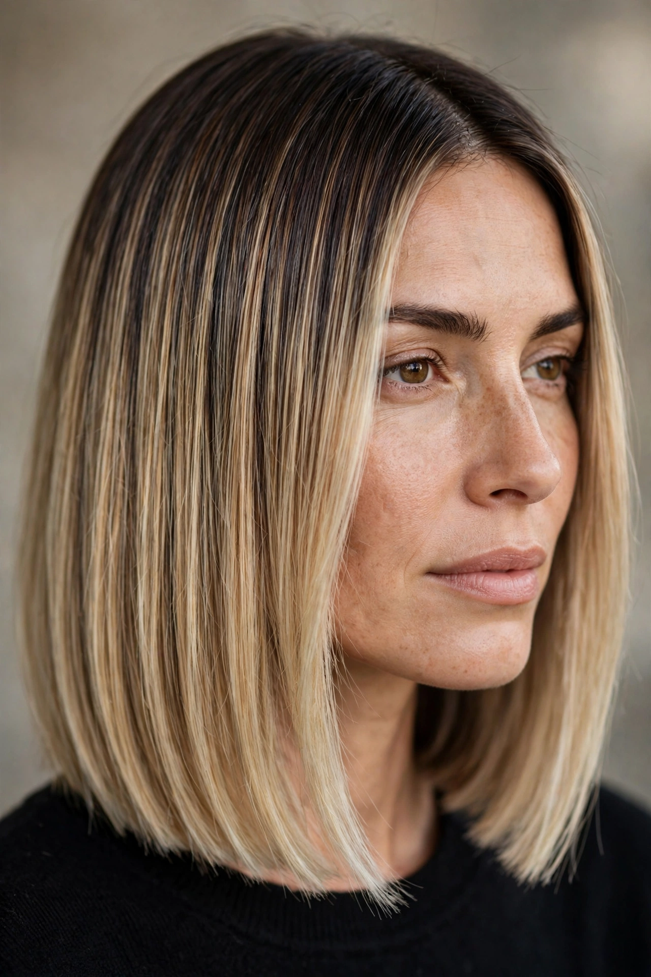 Blunt bob with soft blonde balayage