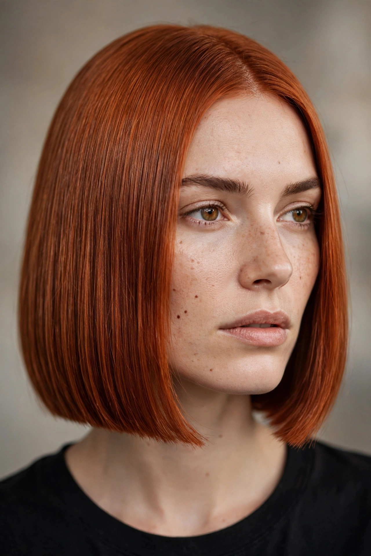 Copper red blunt bob with rich shine