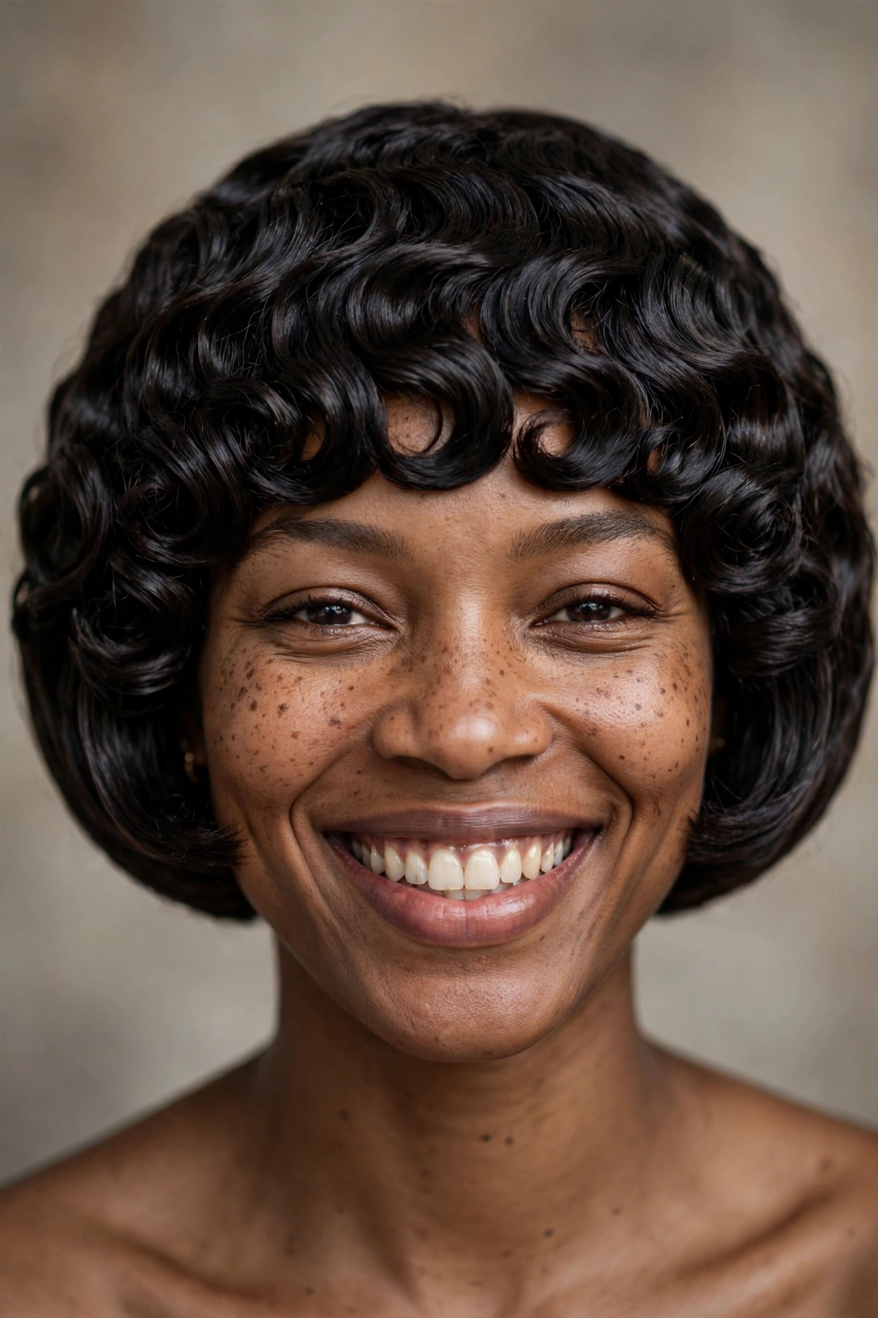 Blunt bob cut on natural curly hair