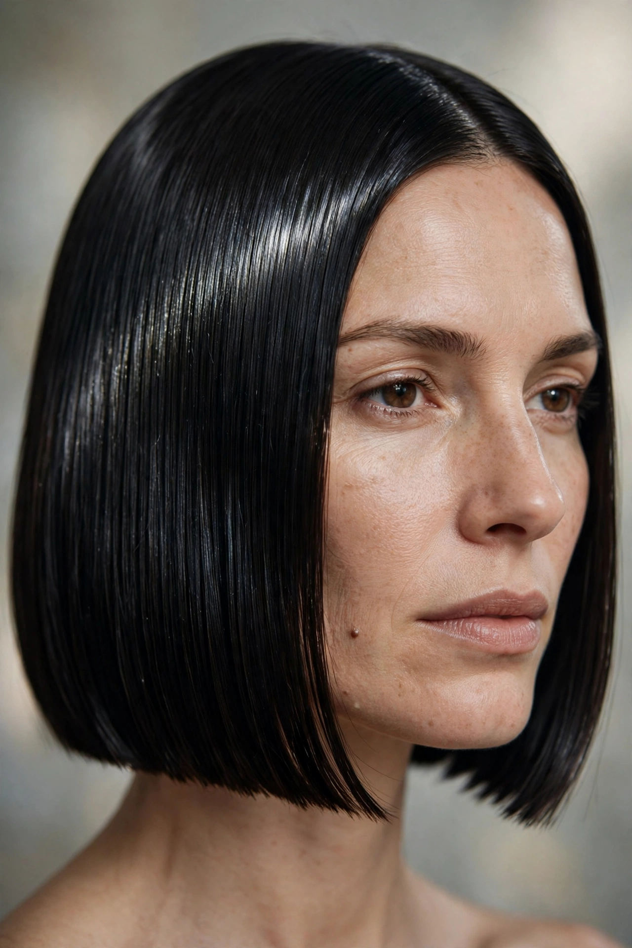 Glass hair blunt bob with mirror shine