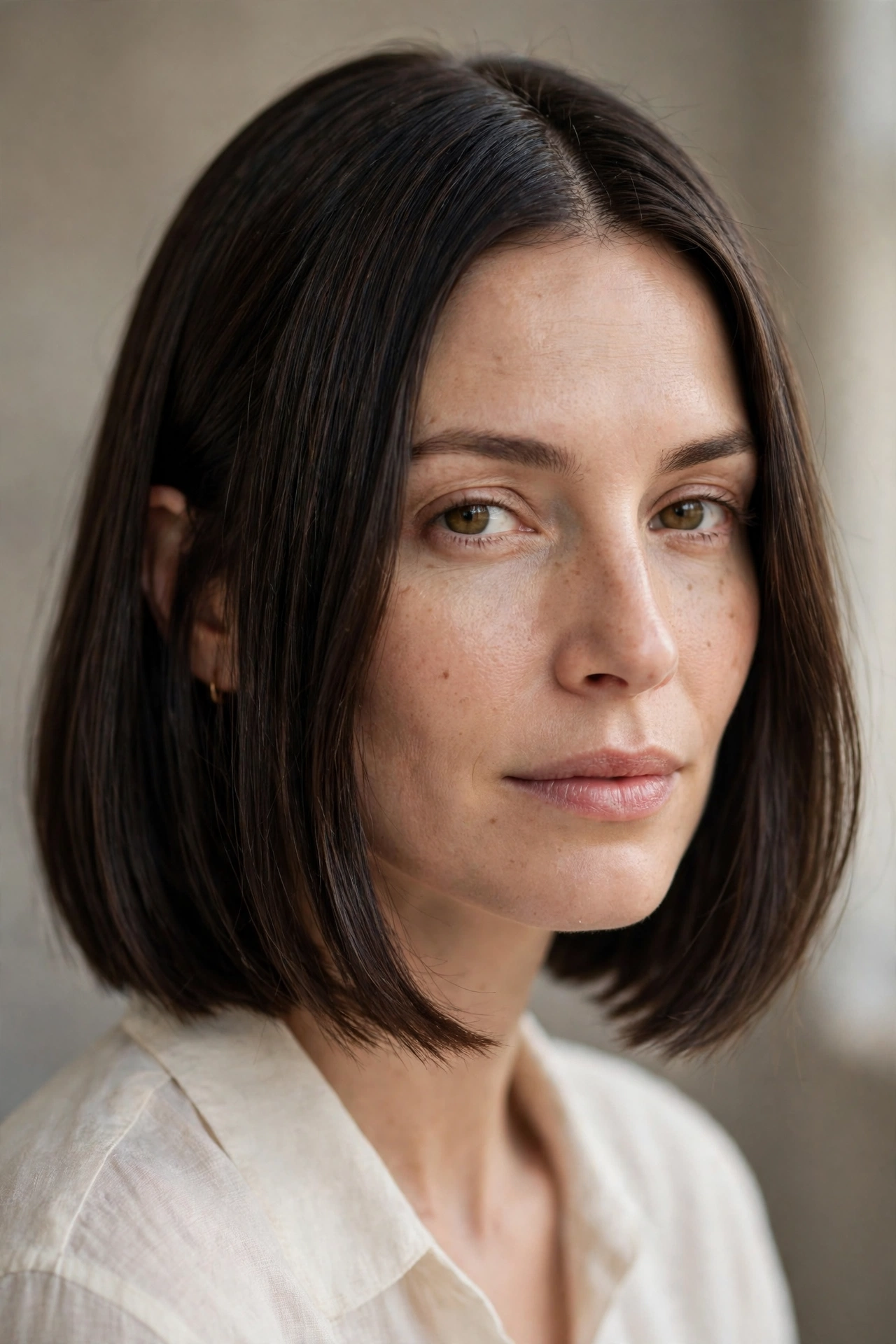 Middle part blunt midi bob, shoulder length