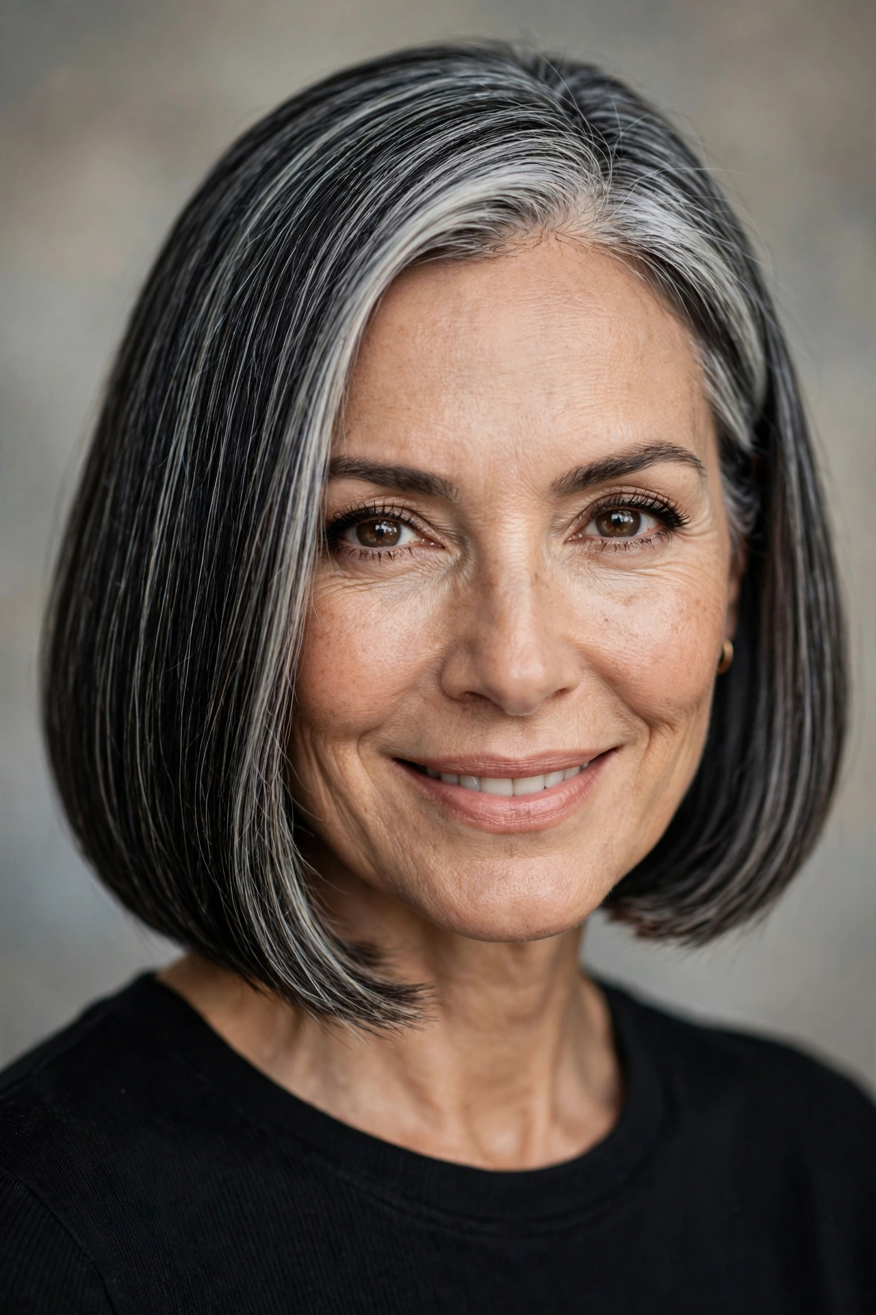 Elegant blunt bob on a woman in her 50s