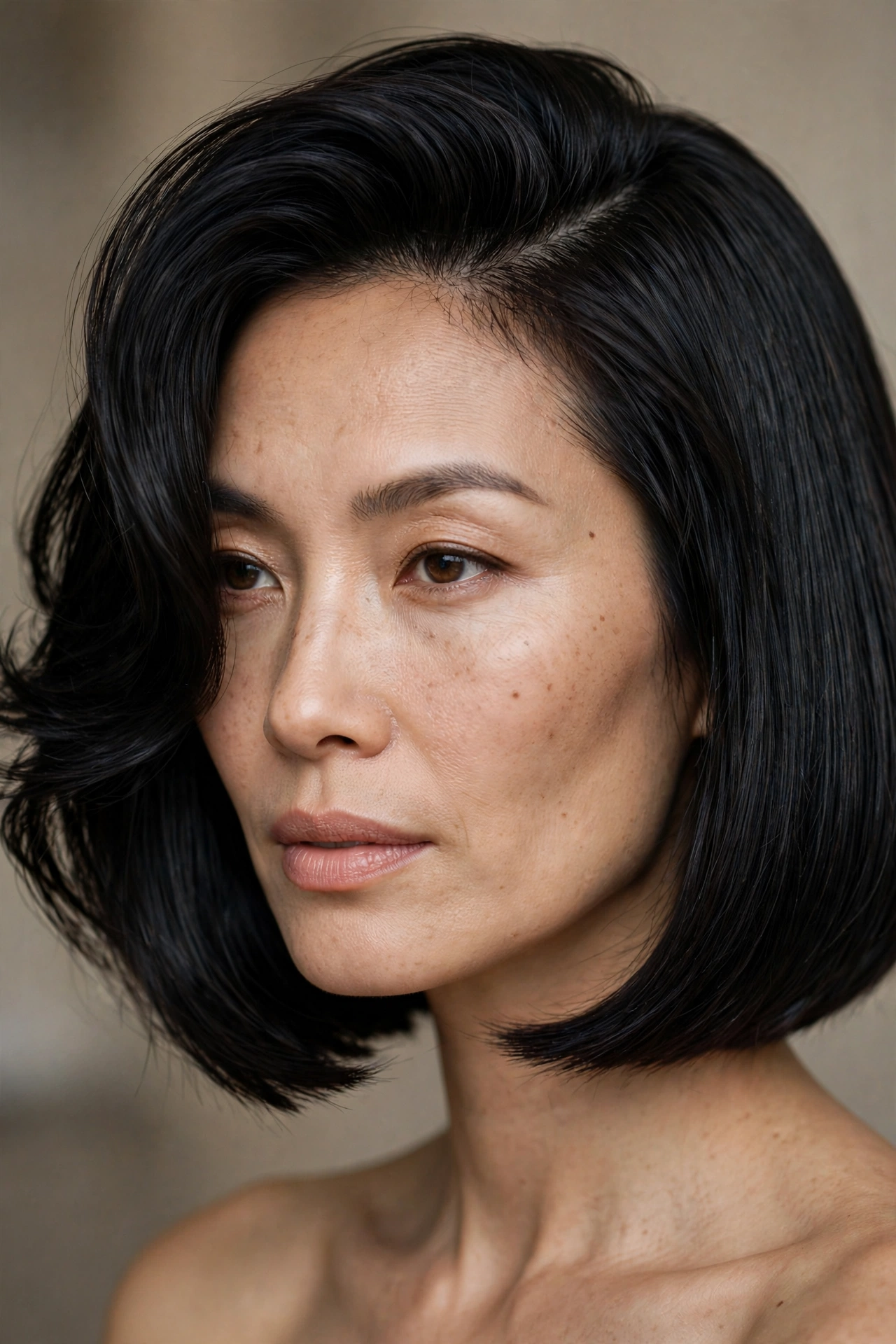 Blunt bob with a deep side part