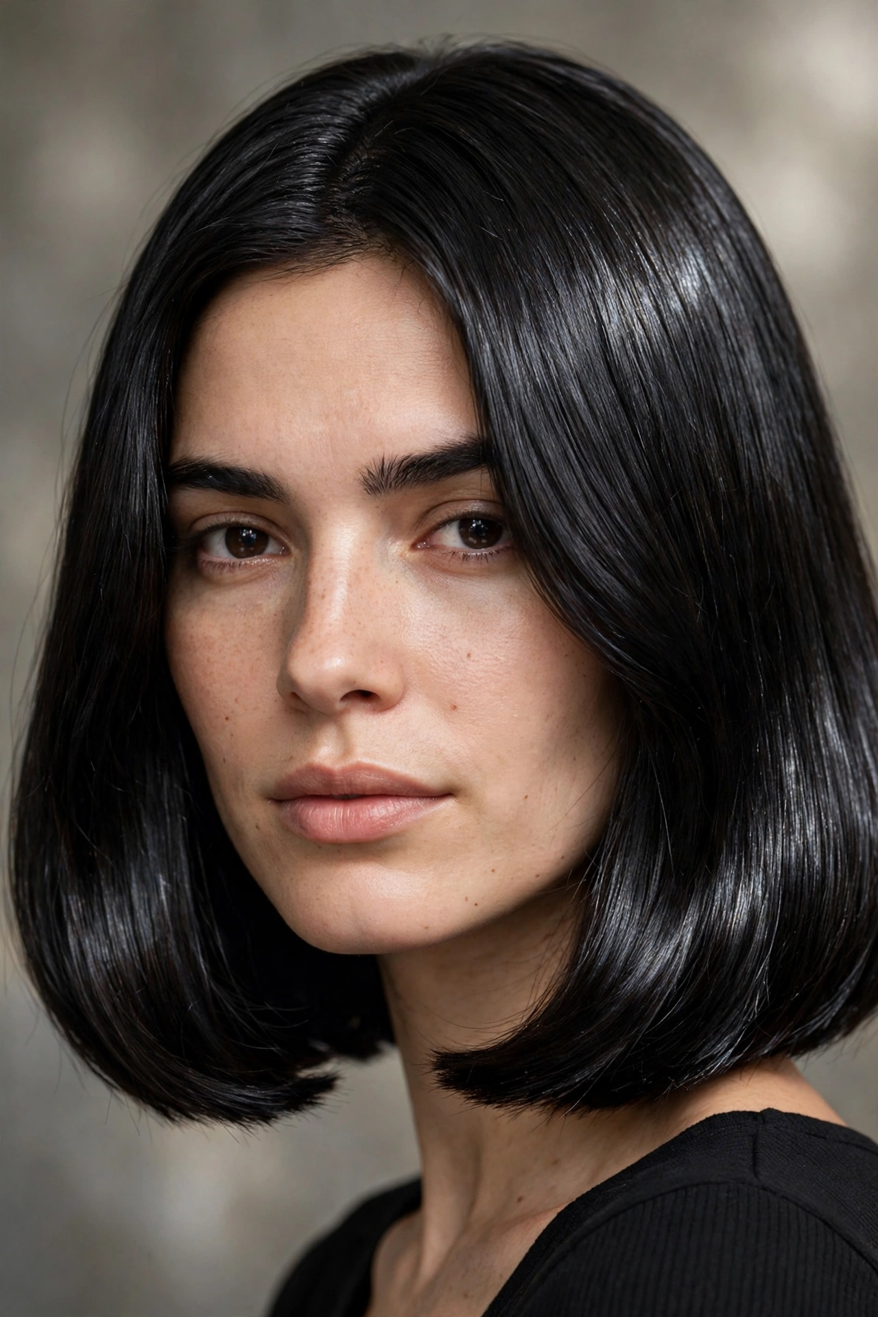Blunt bob taming thick hair with a clean line