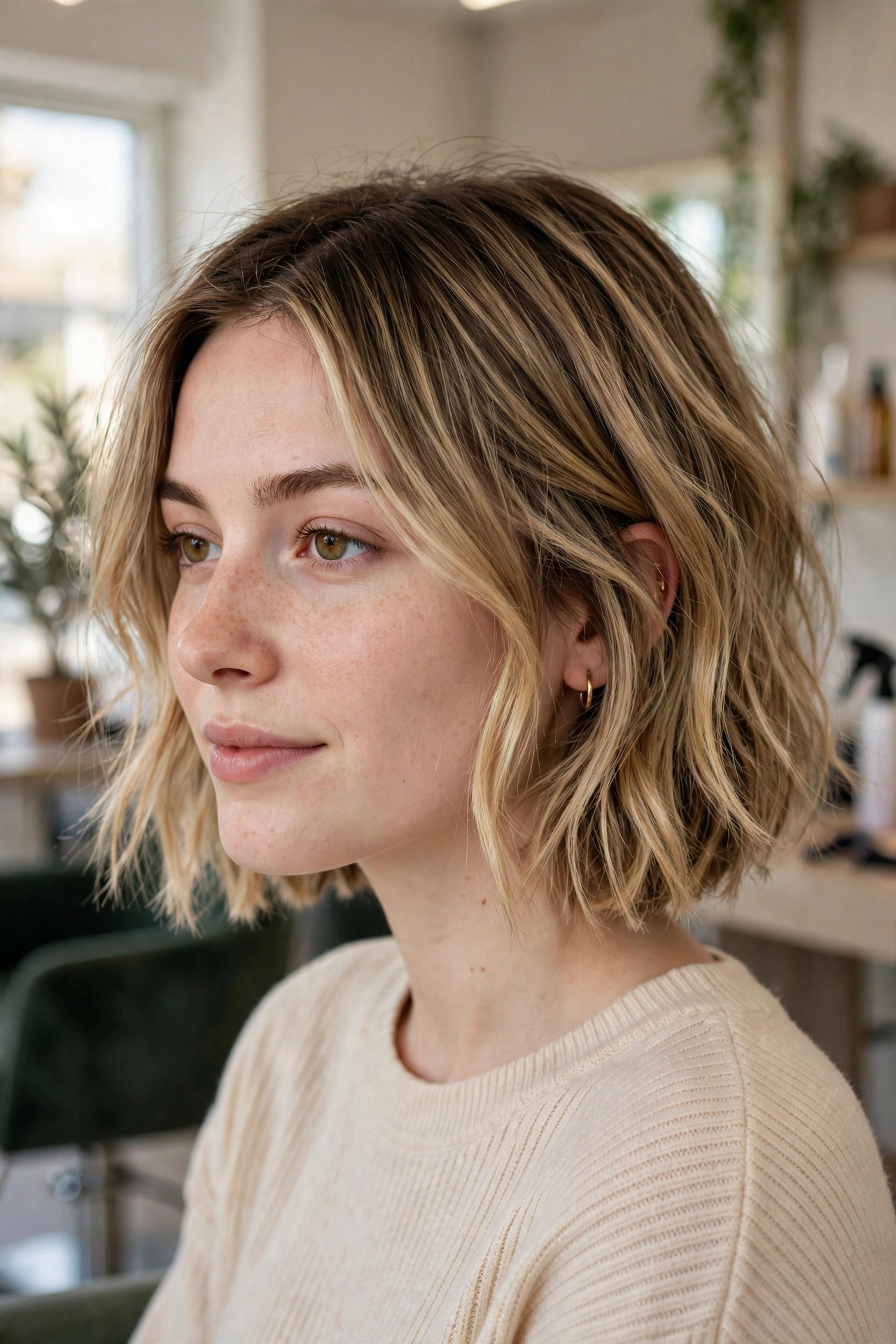 Bronde bob haircut with seamless brown-blonde blend and sun-kissed dimension