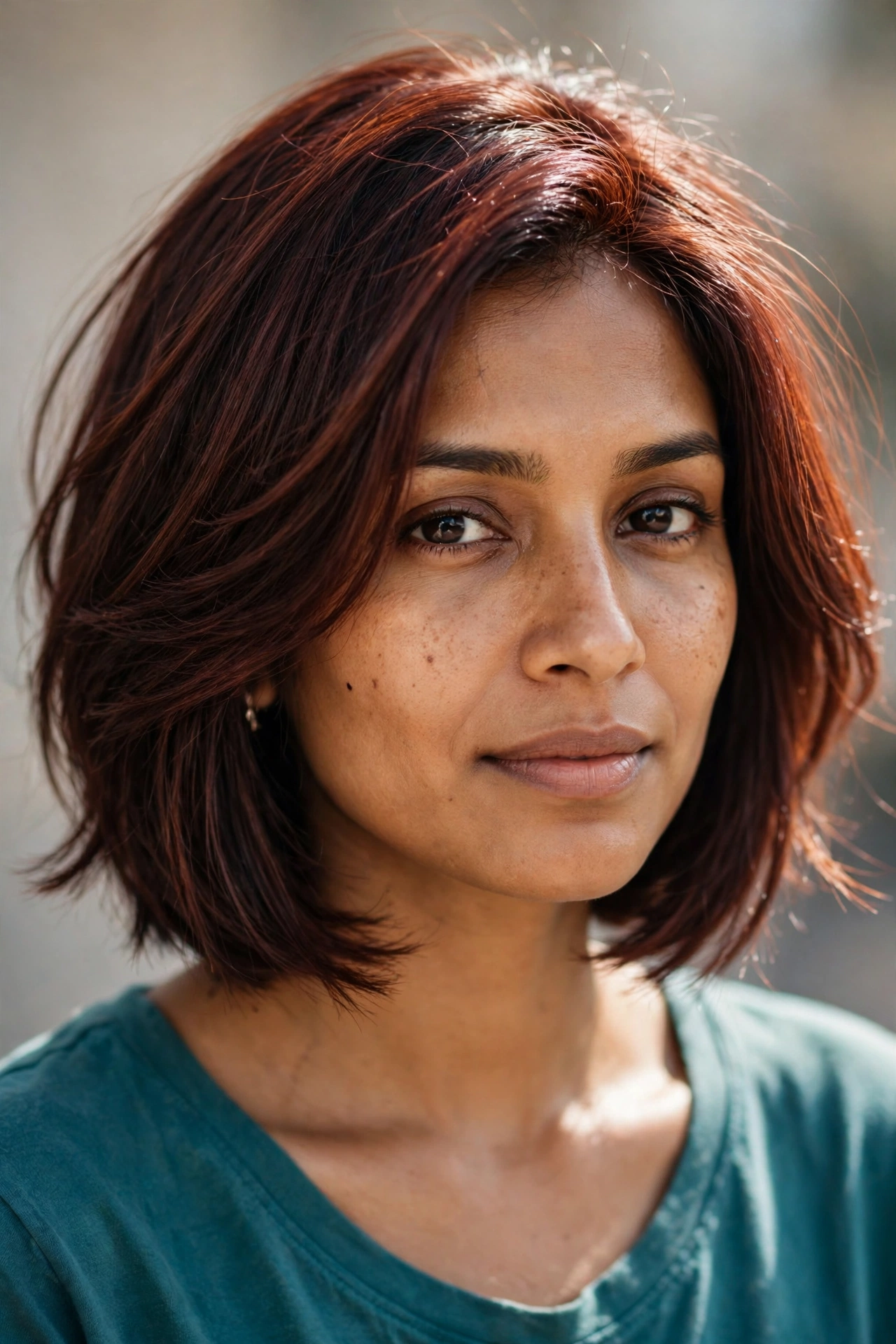 Rich mahogany brown bob with a subtle reddish glow and soft layers