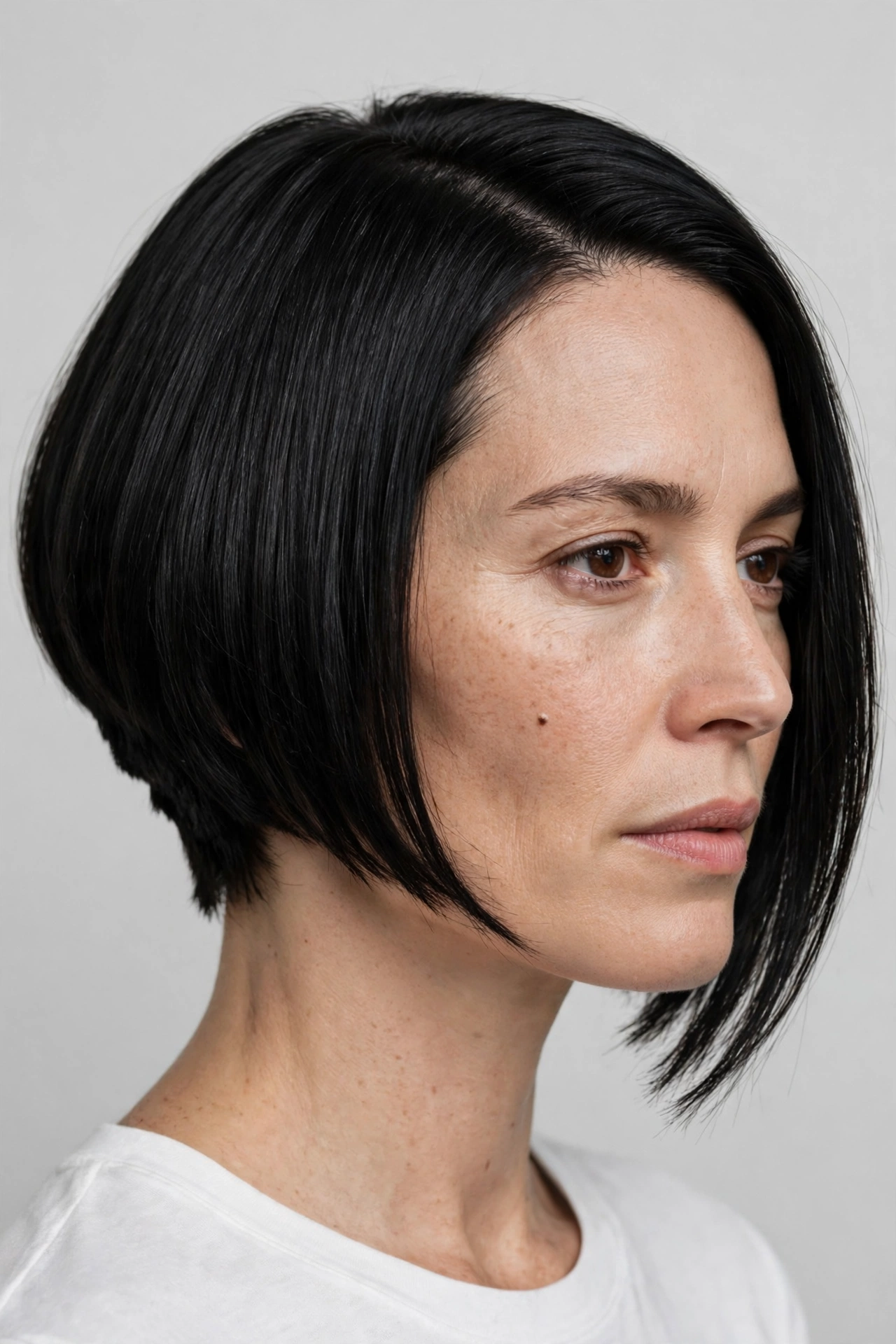 Asymmetrical bob without bangs, sharp angle