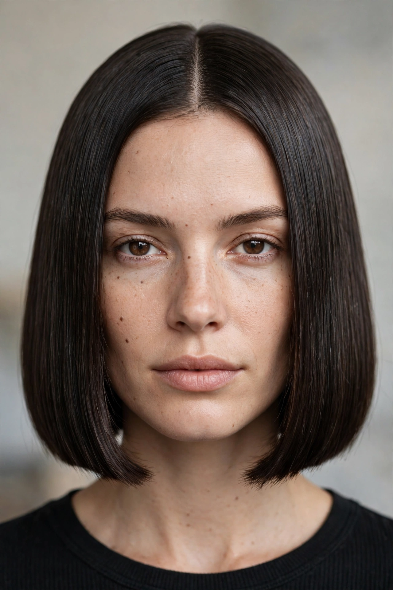 Classic blunt bob without bangs, center part