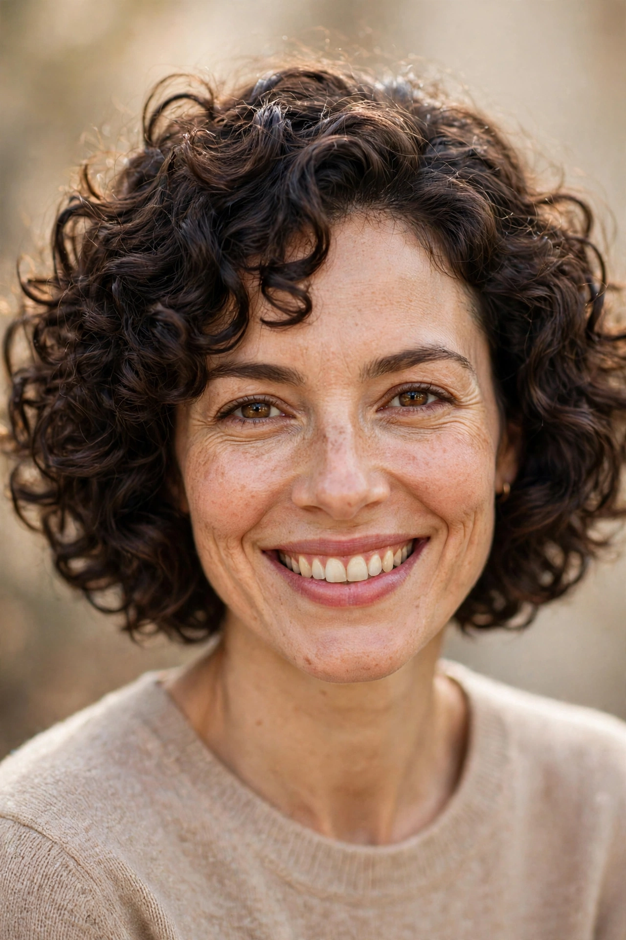 Curly bob without bangs, natural curls