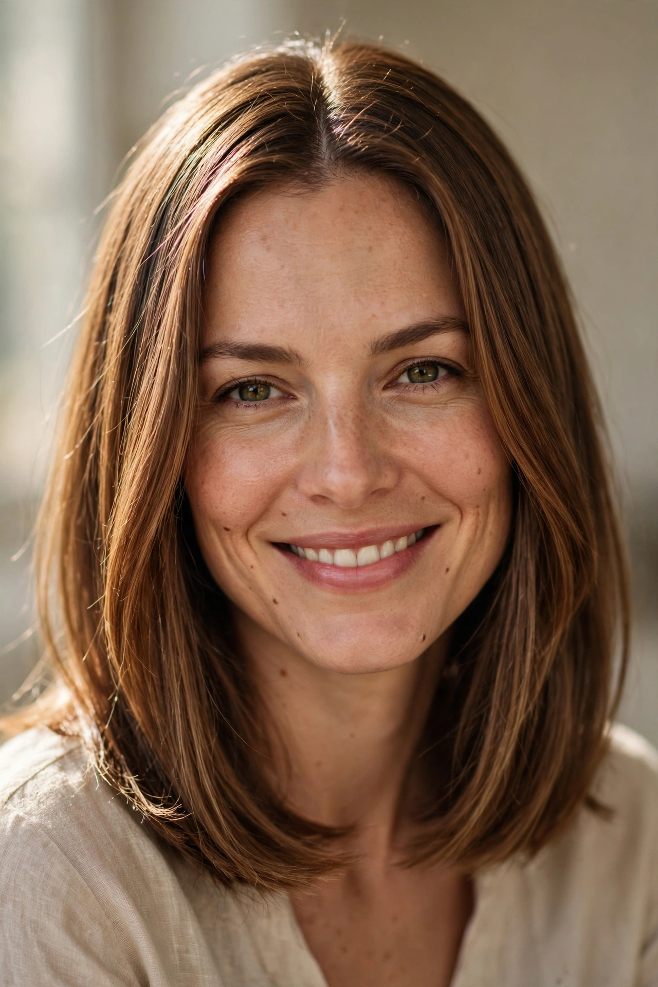 Long bob without bangs, shoulder length