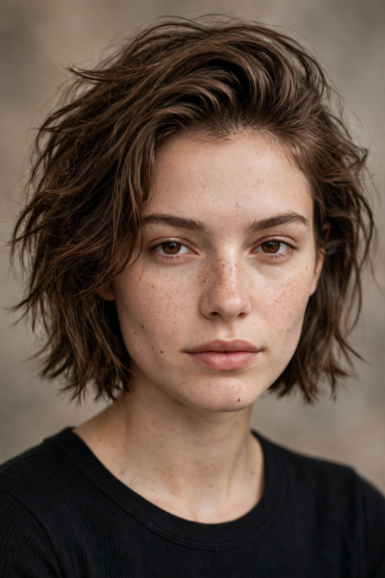 Textured bob without bangs, piecey finish