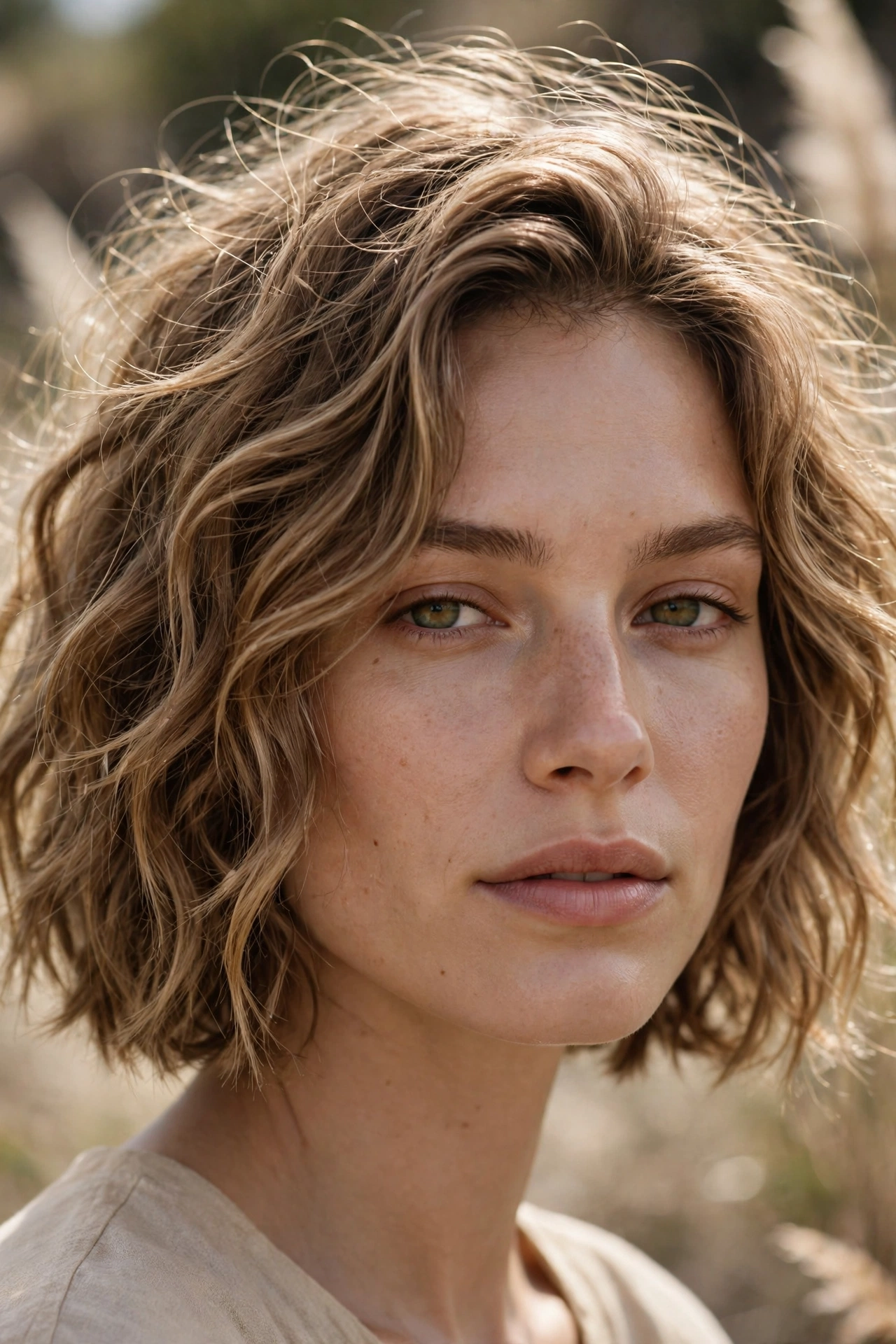 Wavy bob without bangs, tousled texture