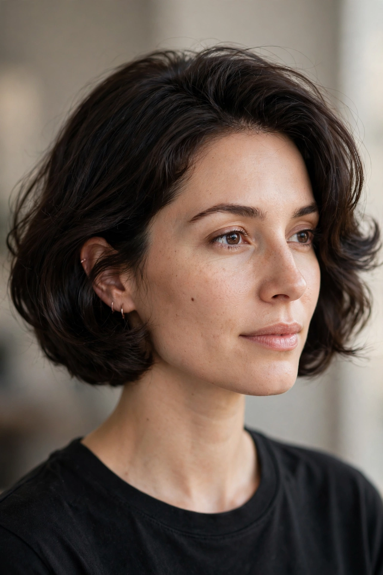 Brunette cloud bob with glossy rounded volume