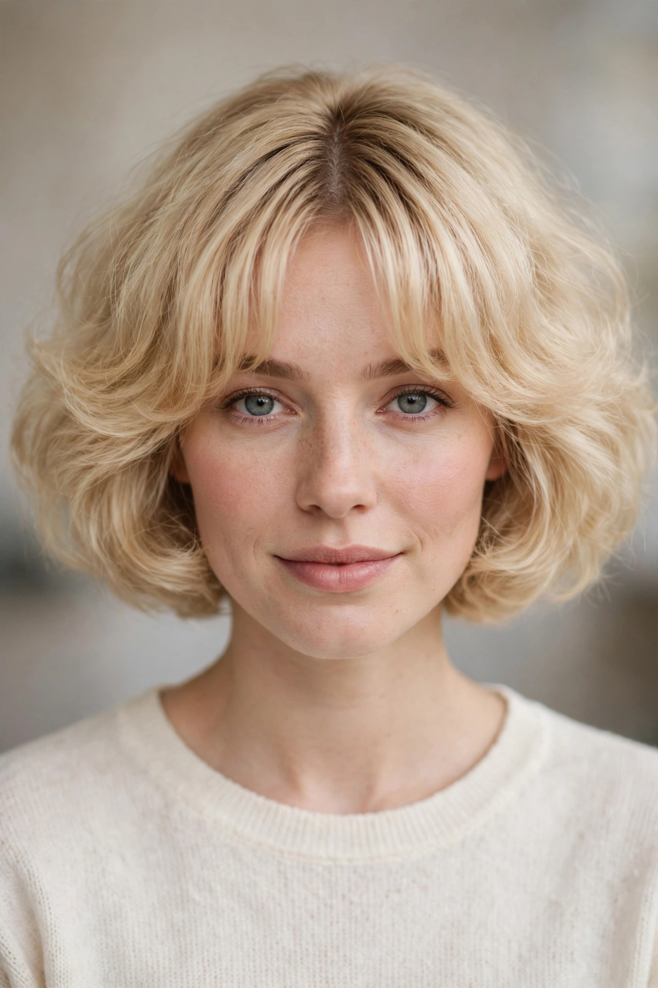 Cloud bob with soft curtain bangs