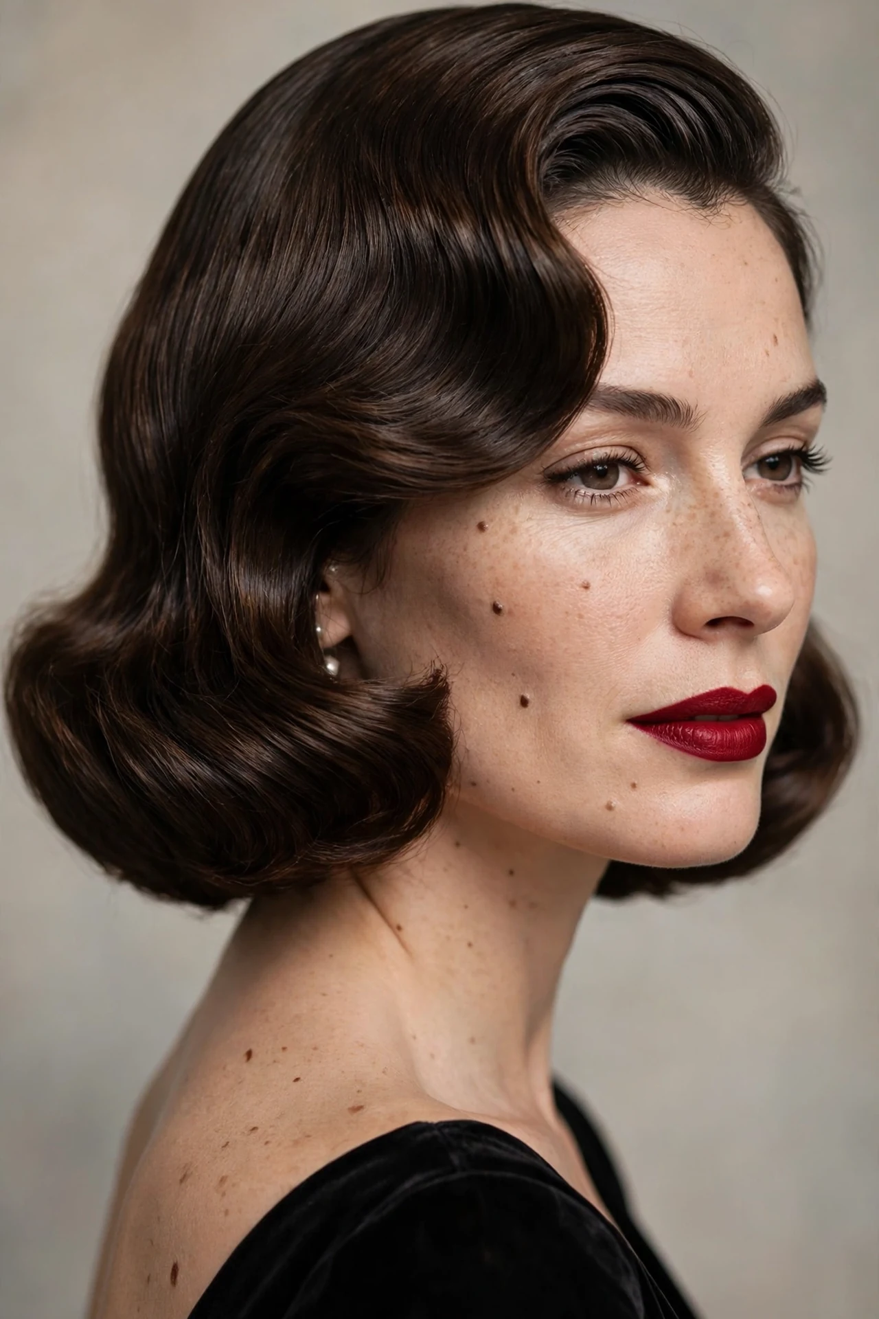 Classic bob with a deep side part and sweep