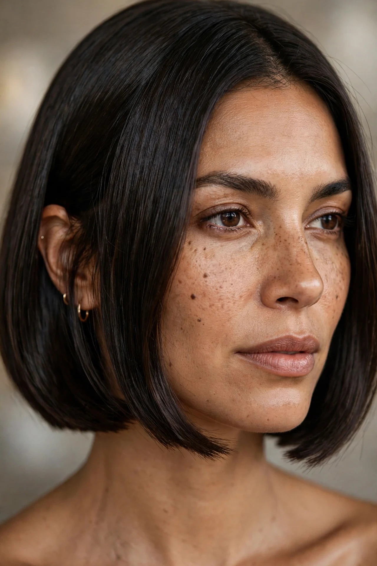 Classic bob on dark espresso brown hair with shine