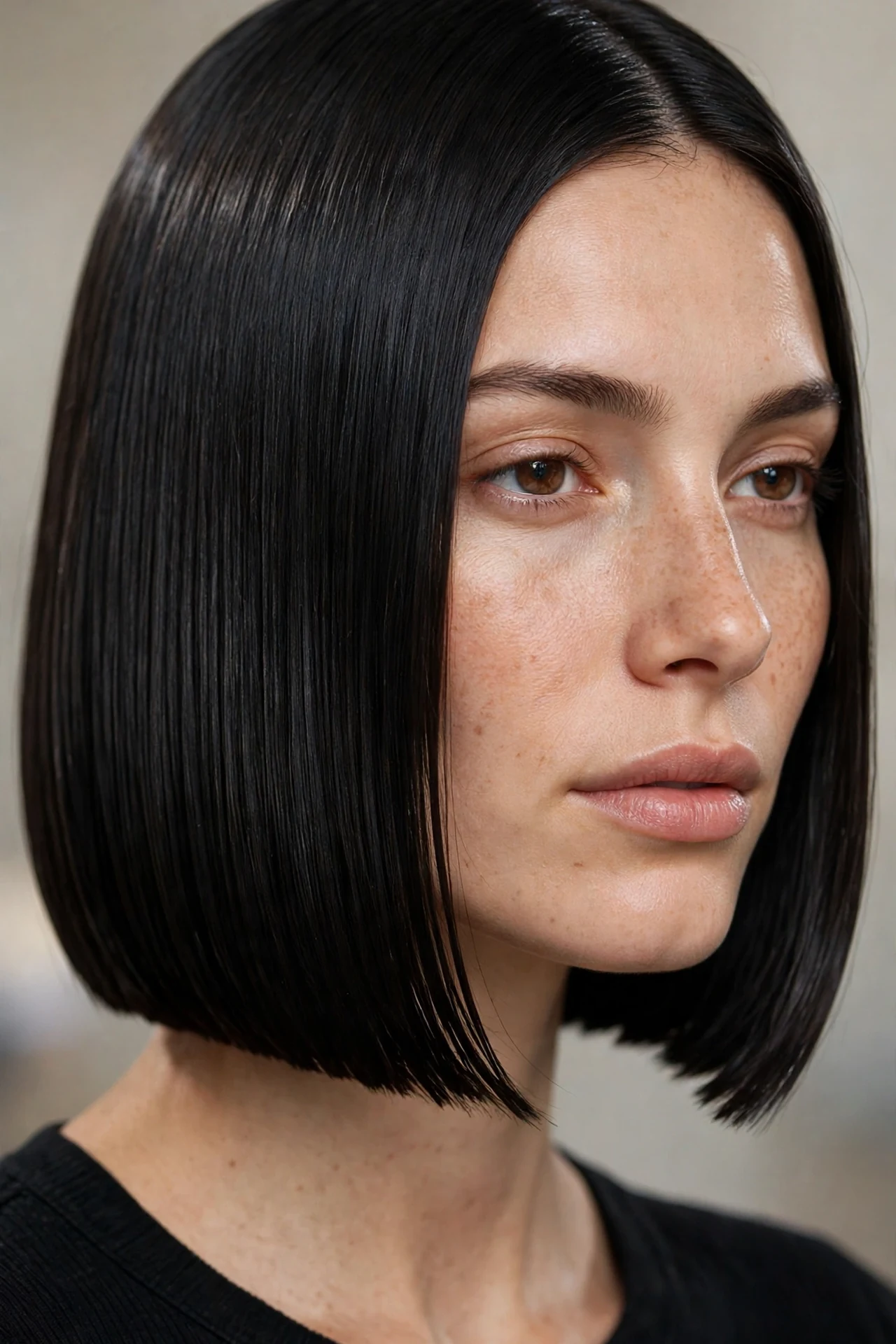 Sleek glass hair classic bob with mirror shine