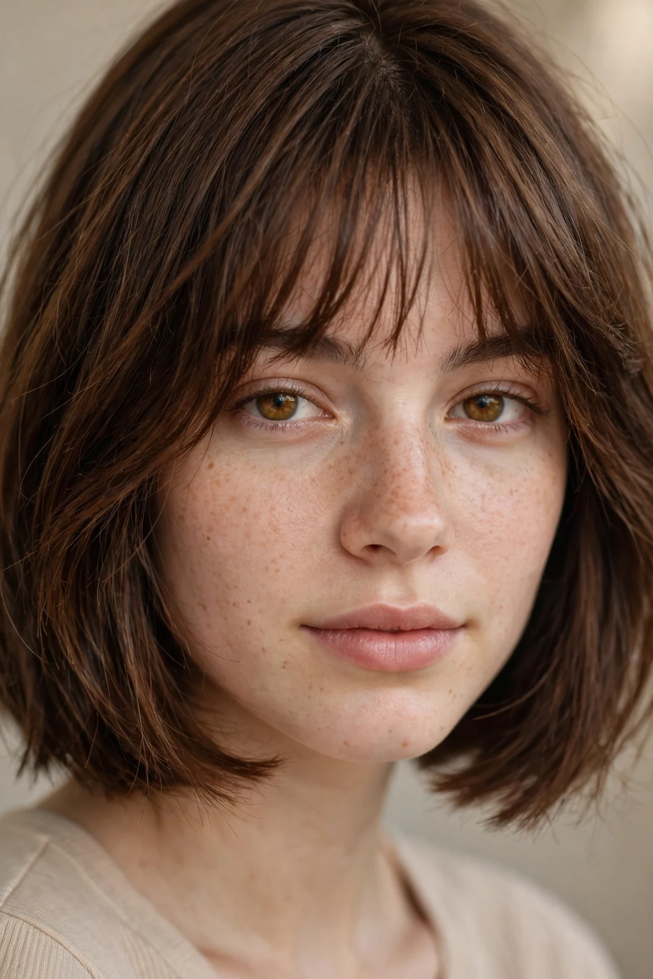 Classic bob with soft brow skimming bangs