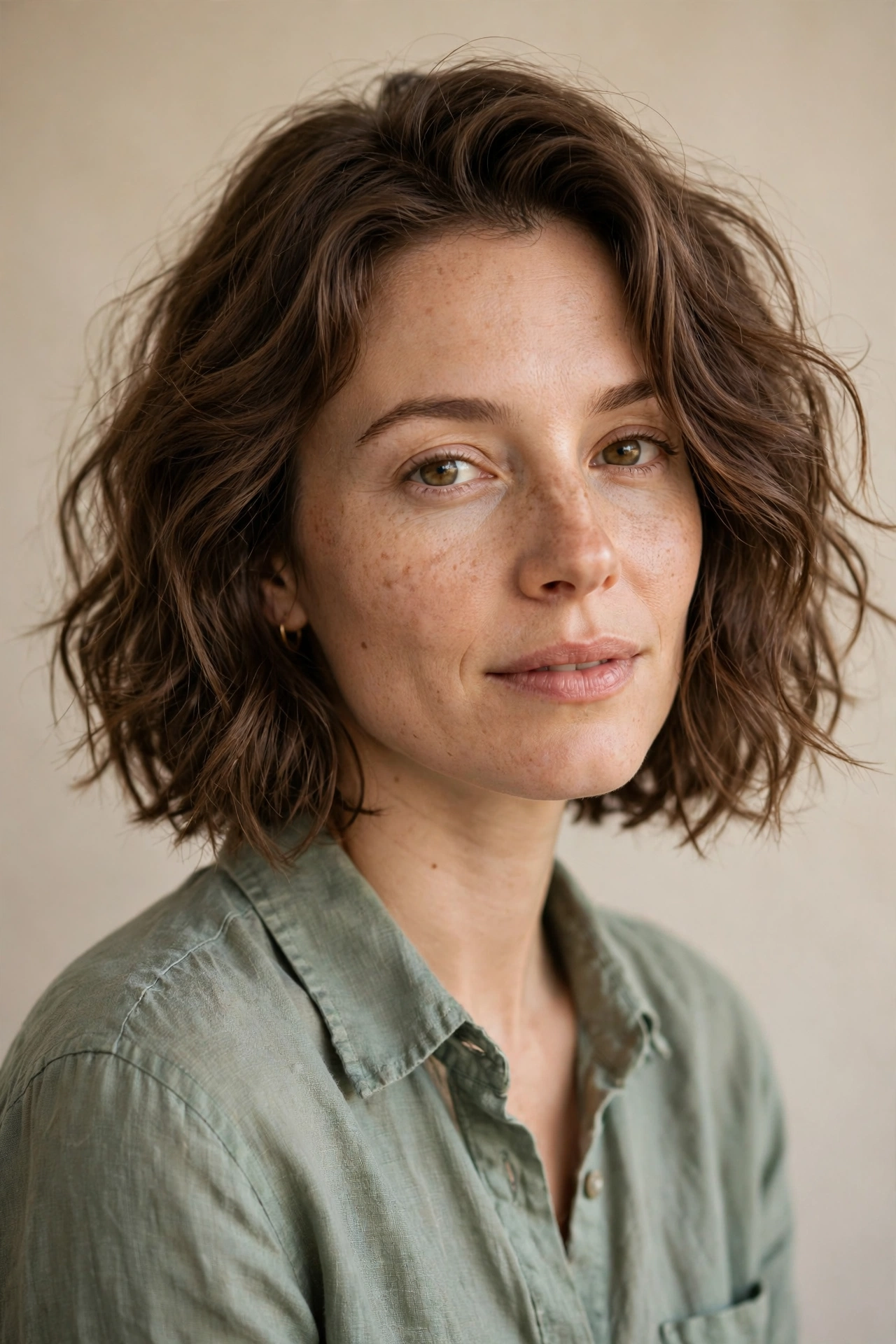 Low maintenance air dried cowgirl bob with undone waves