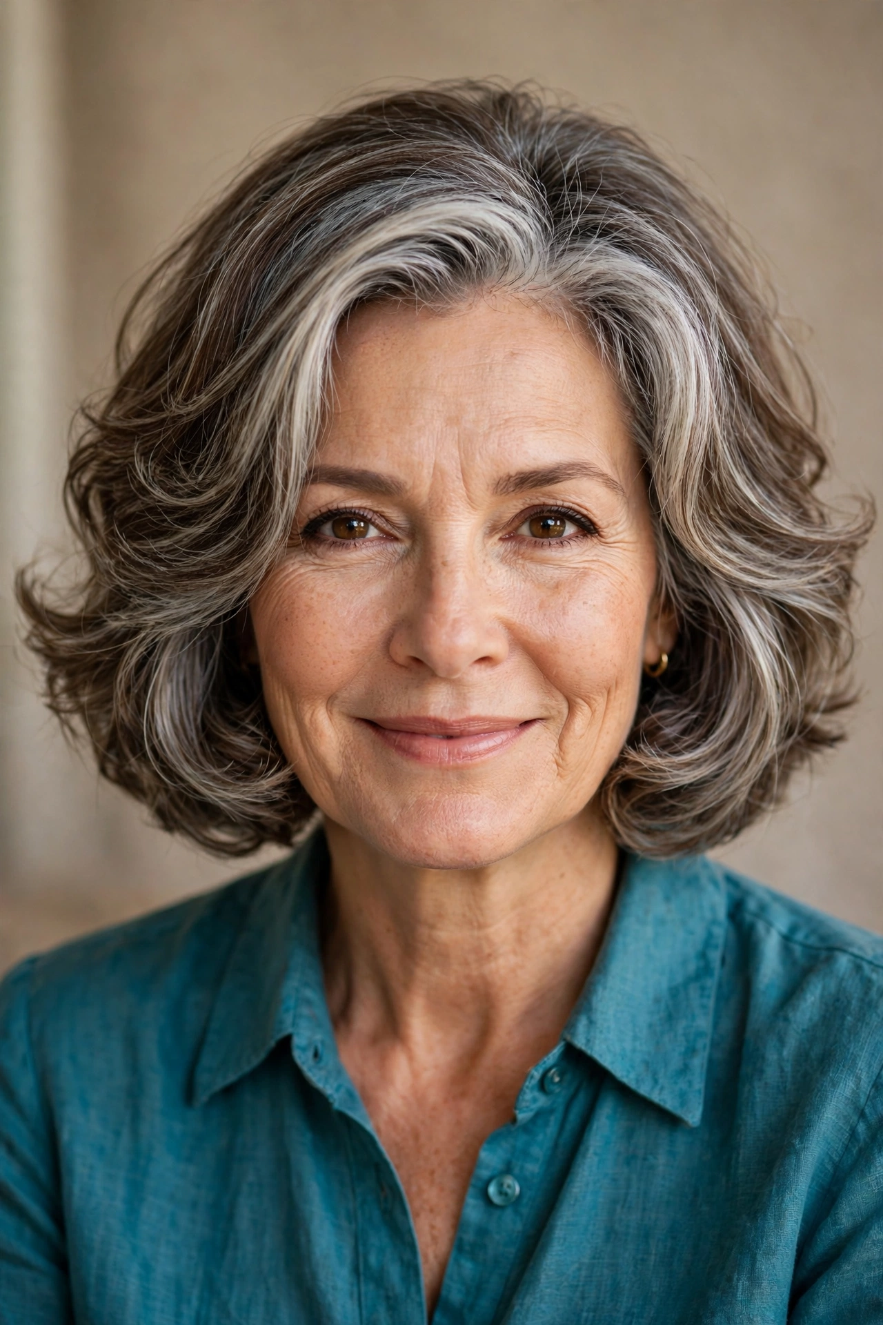 Elegant cowgirl bob for a woman over 50 with soft waves