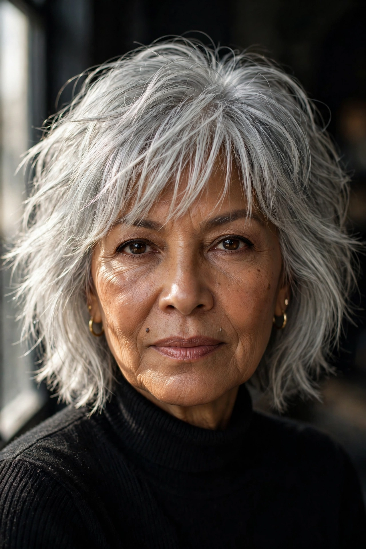 shoulder length choppy bob with bangs over 50