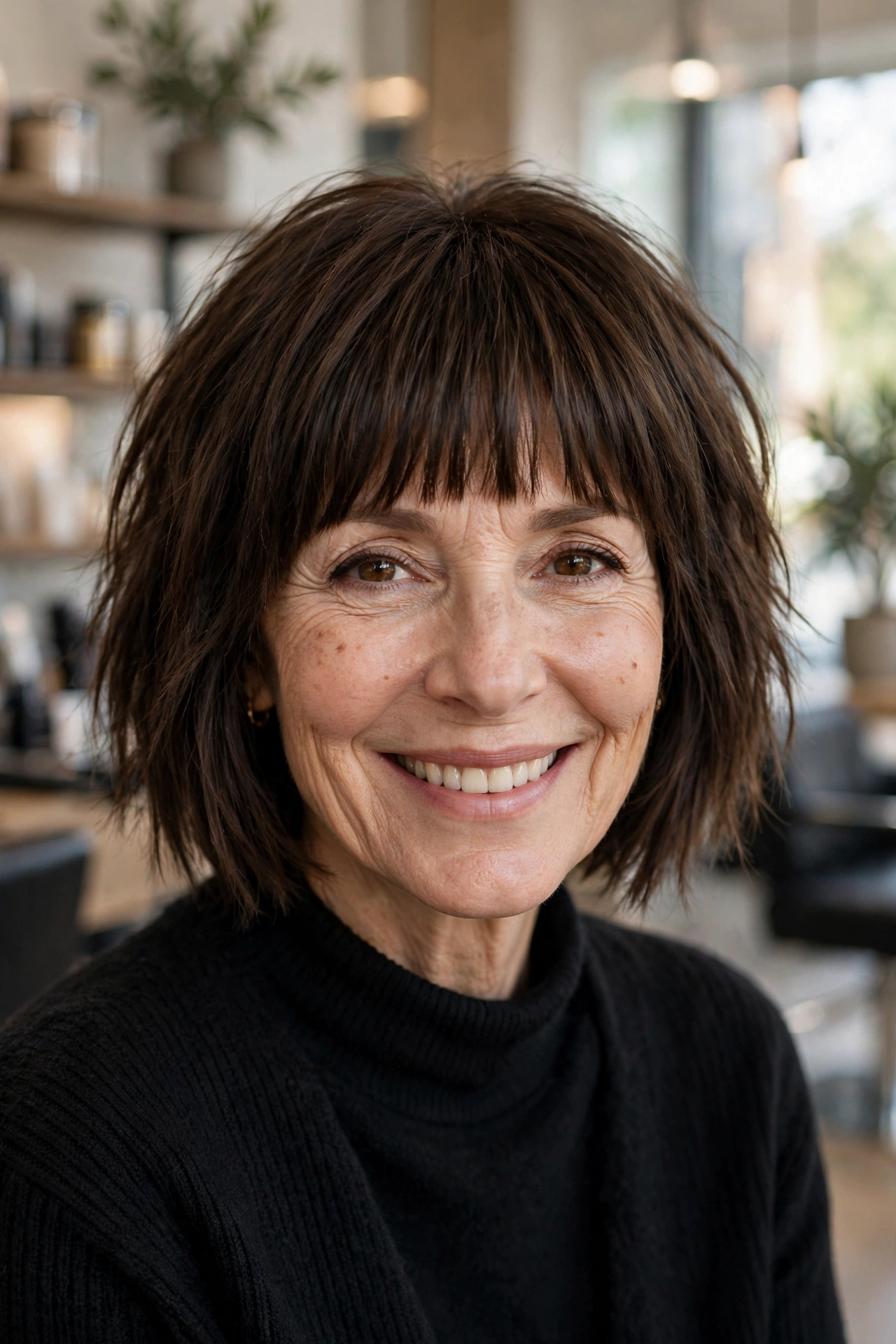 choppy bob with full bangs for women over 50