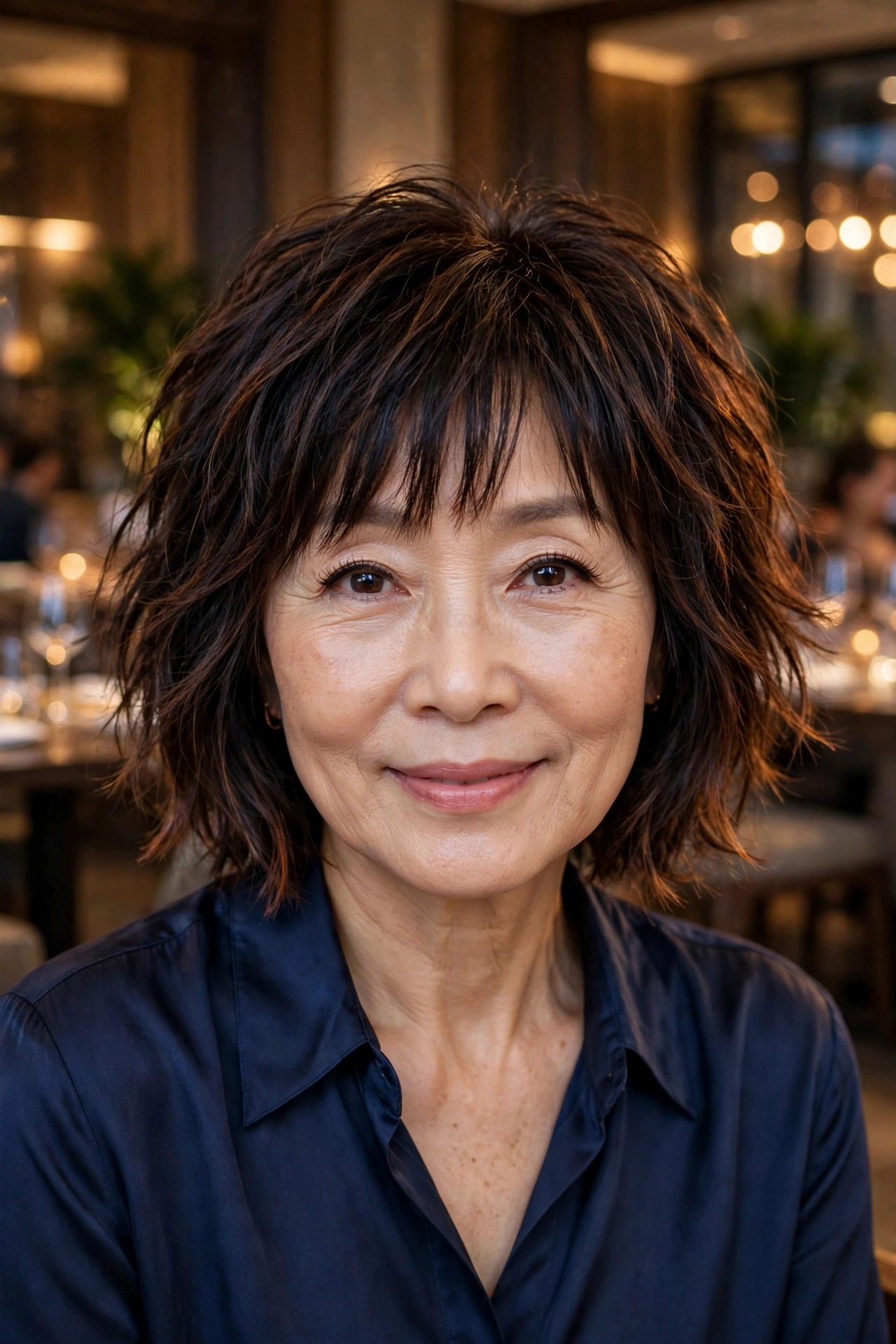 choppy bob with long bangs for women over 50