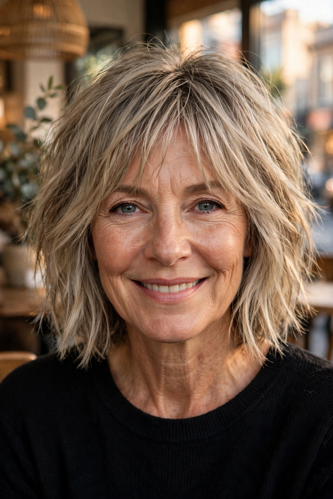 choppy bob with piecey bangs for women over 50