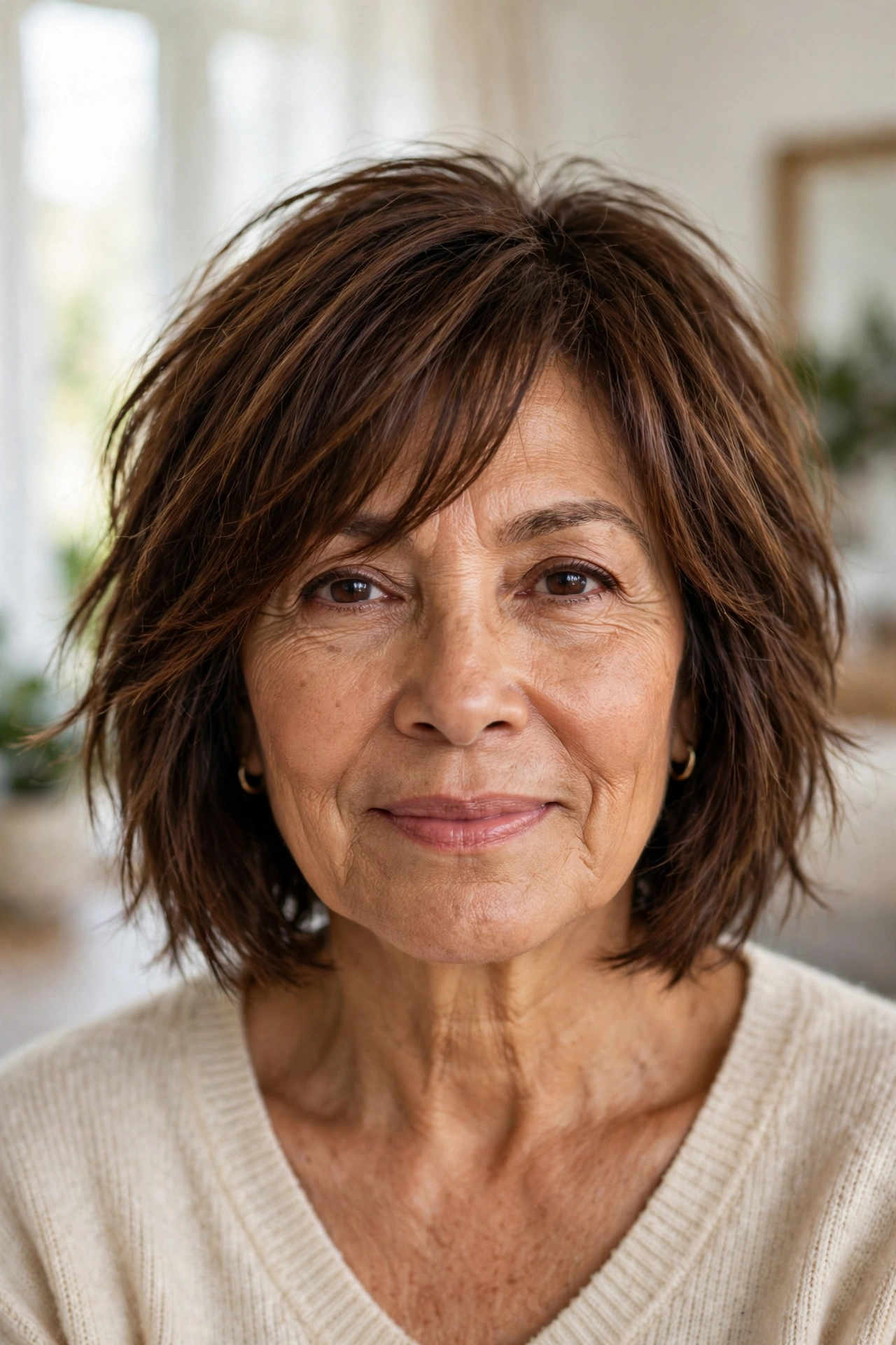 choppy bob with side swept bangs for women over 50